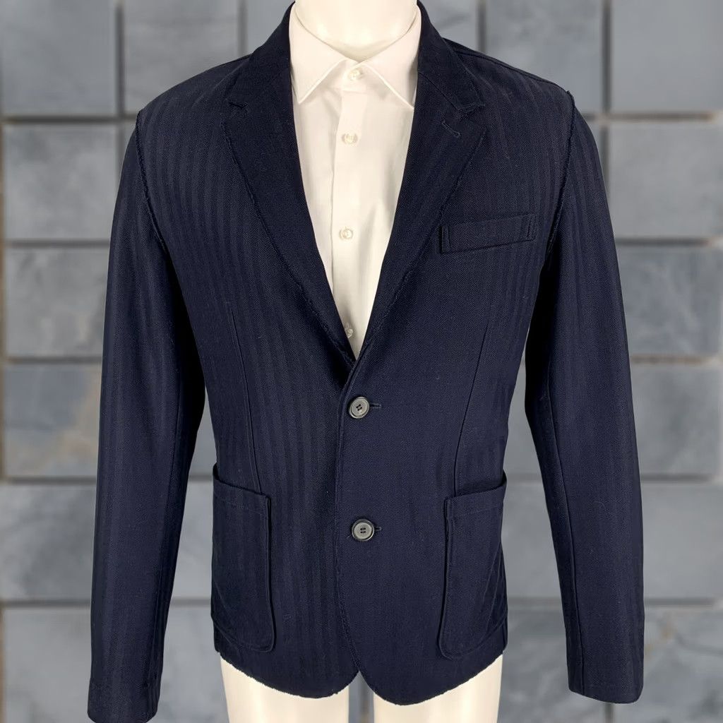 Lanvin LANVIN Sport Coat Navy Herringbone Cotton Notch Lapel Size 42 Mens Regular Jacket Size US XS / EU 42 / 0 - 1 Thumbnail