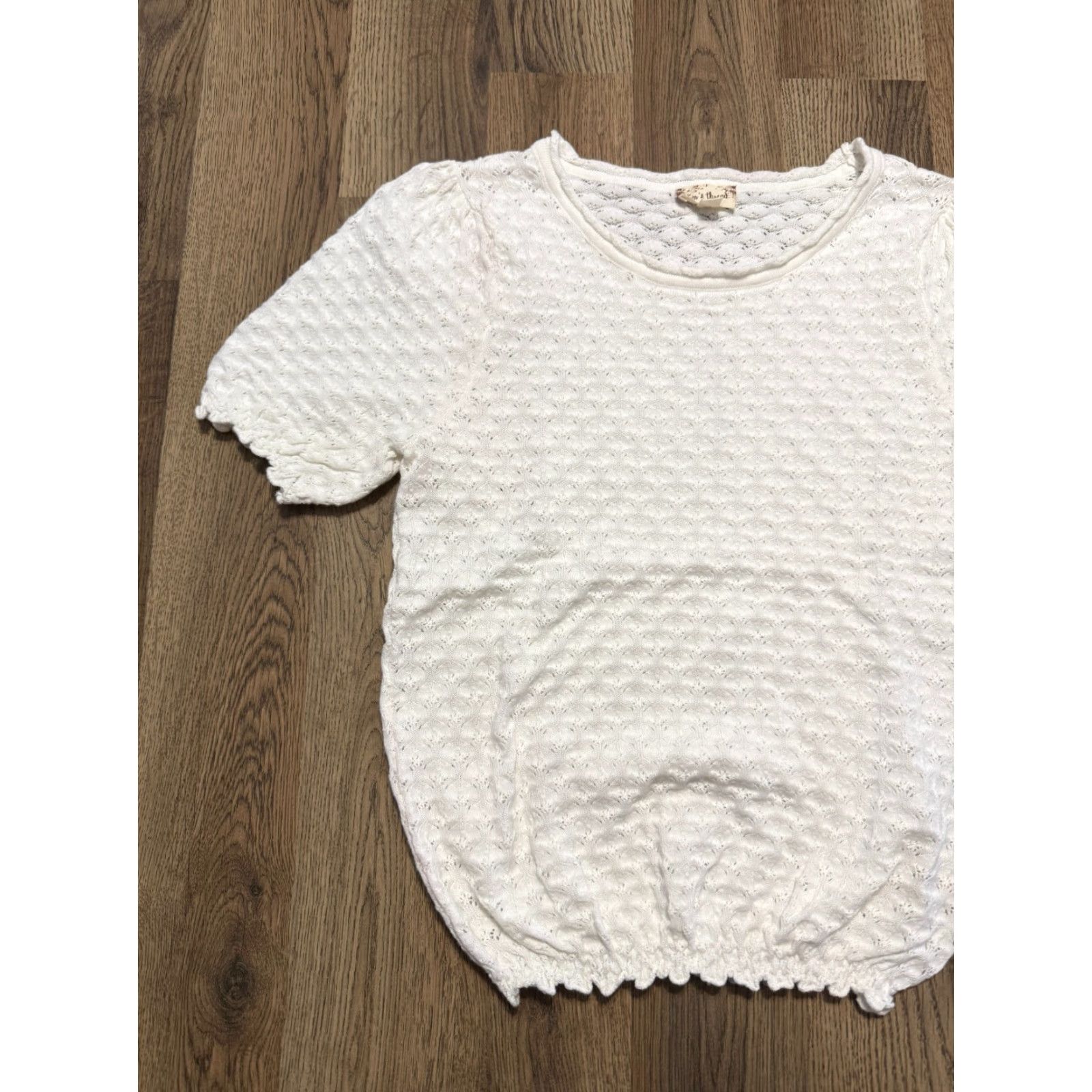 Vintage Hem & Thread Blouse Shirt Women's Small White Short Sleeve Knitted Size S / US 4 / IT 40 - 3 Thumbnail
