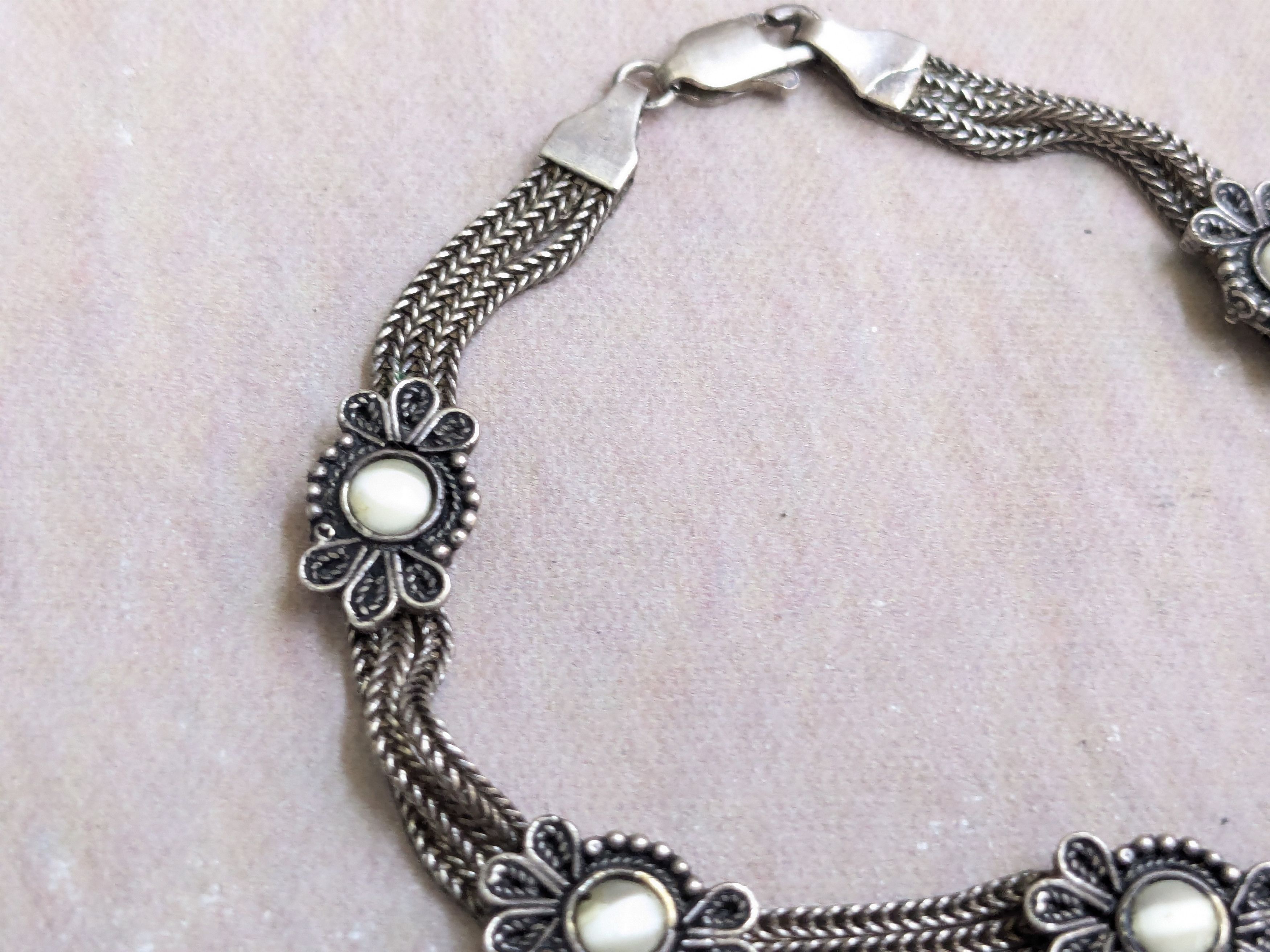 Jewelry Vintage Sterling Silver Bracelet Flower 7.5 Size ONE SIZE - 8 Thumbnail