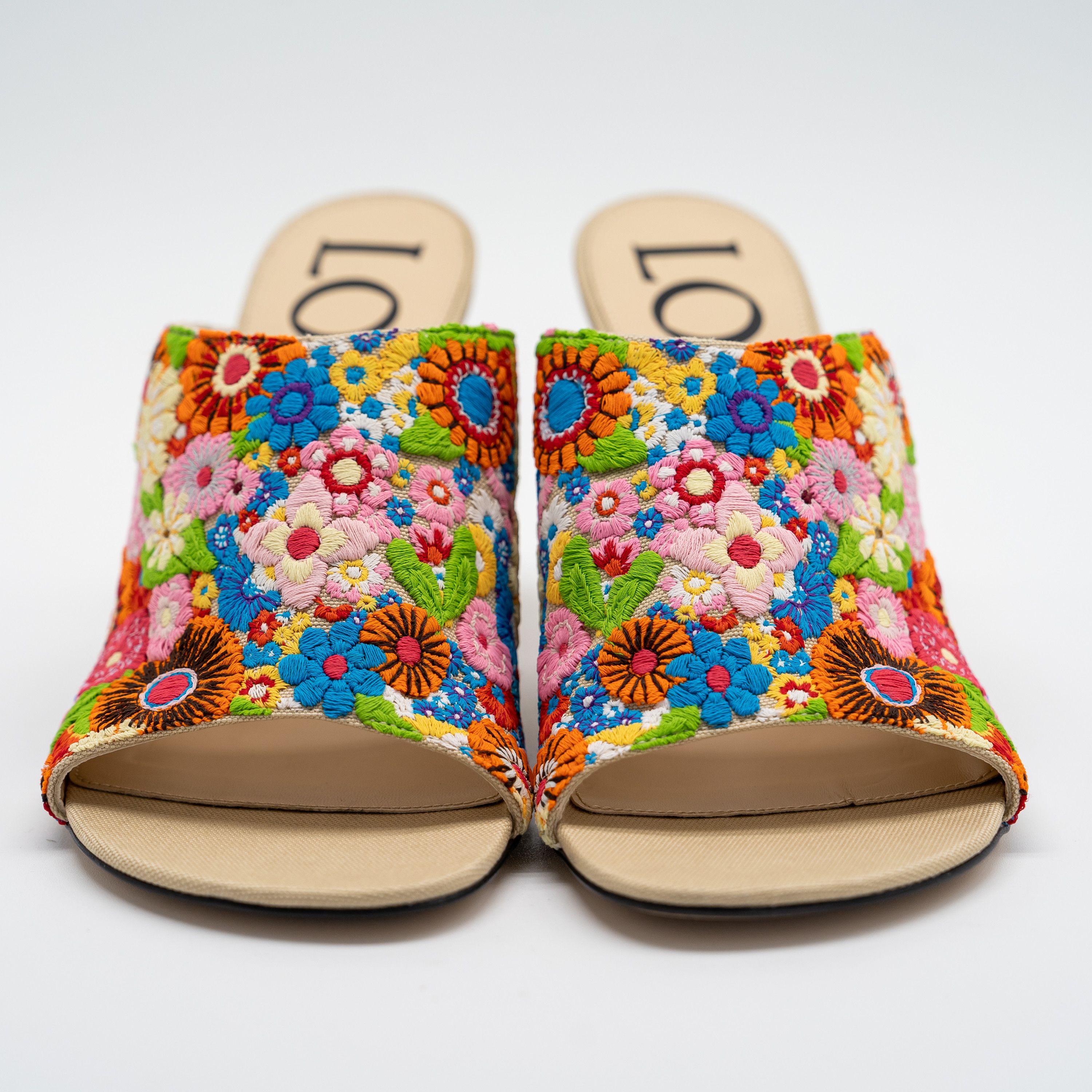 Loewe Loewe Calle Floral Embroidered Open Mule Sandals Size US 8 / IT 38 - 2 Thumbnail