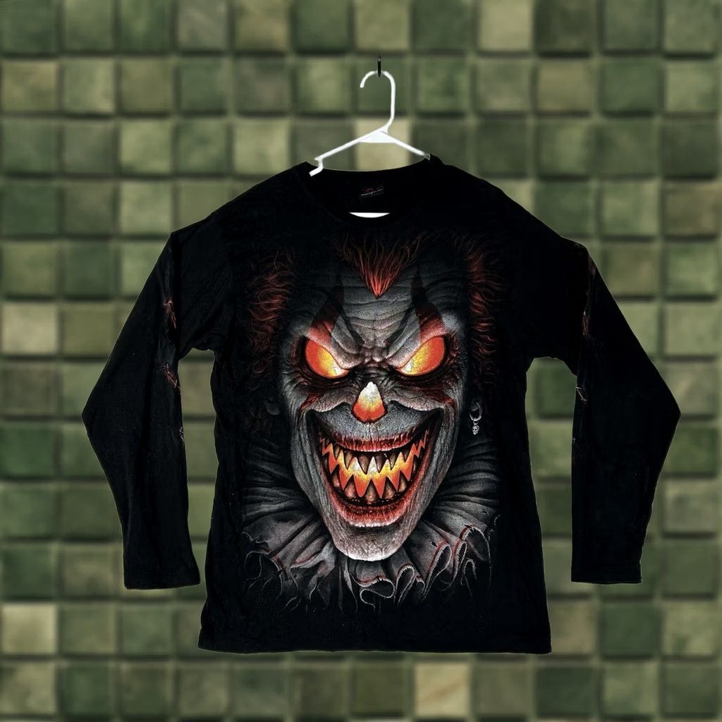 Vintage Spiral Graphic Shirt Men’s Large Double-Sided Clown Flame Biker Tee Y2K Size US L / EU 52-54 / 3 - 1 Thumbnail