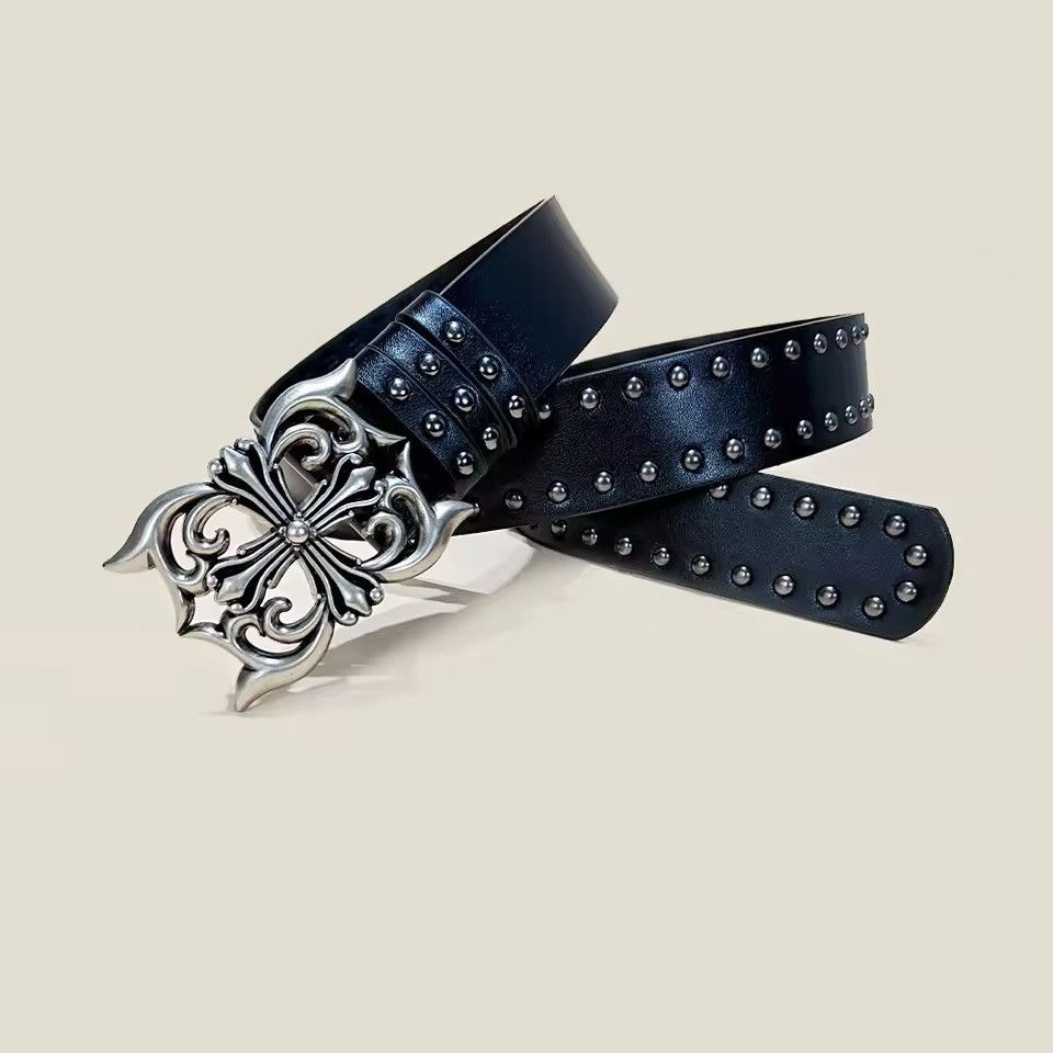 Japanese Brand Gothic Cross Buckle Studded PU Leather Belt 123 cm Size 34 - 3 Thumbnail