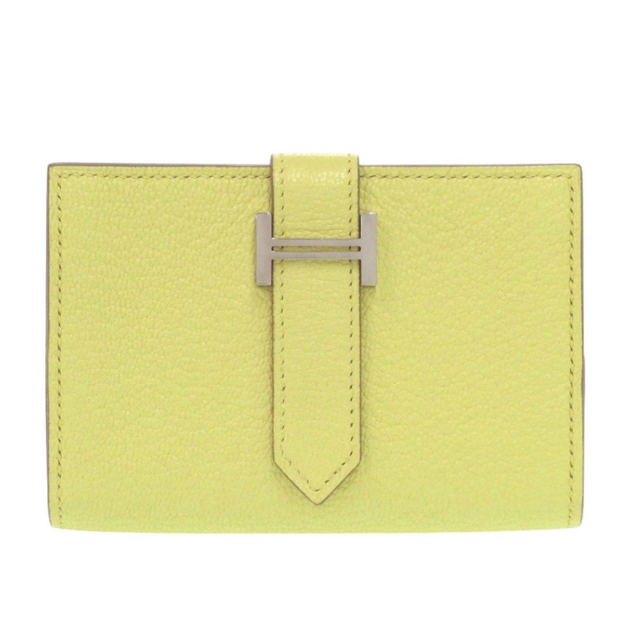 Hermes Like new Hermès Bearn card case, Chevre Mysore, lime, W stamp (made in 2024), yellow, 1650 HERMES Size ONE SIZE - 1 Thumbnail