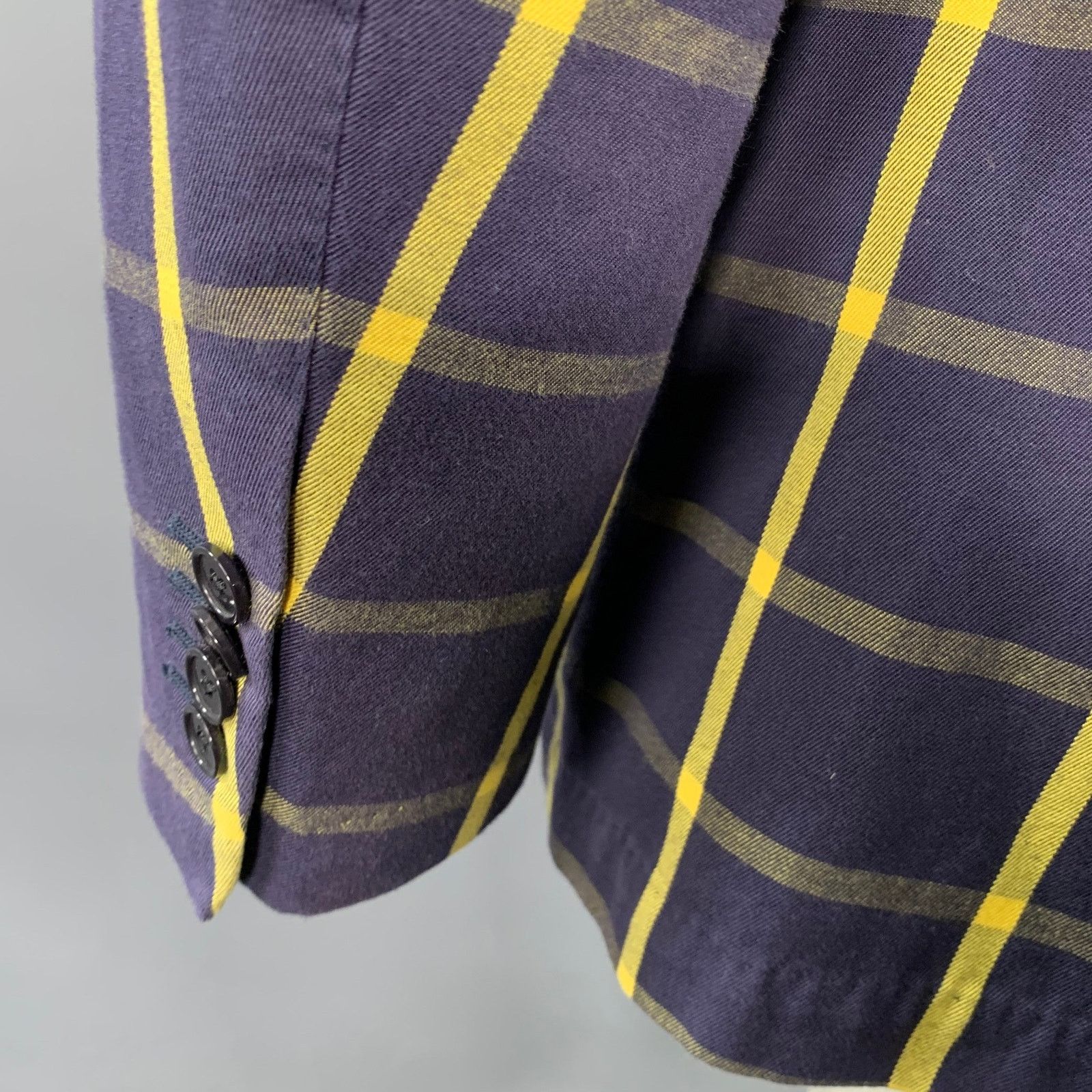 PIOMBO Navy Yellow Window Pane Cotton Notch Lapel Sport Coat Size 40R - 4 Thumbnail