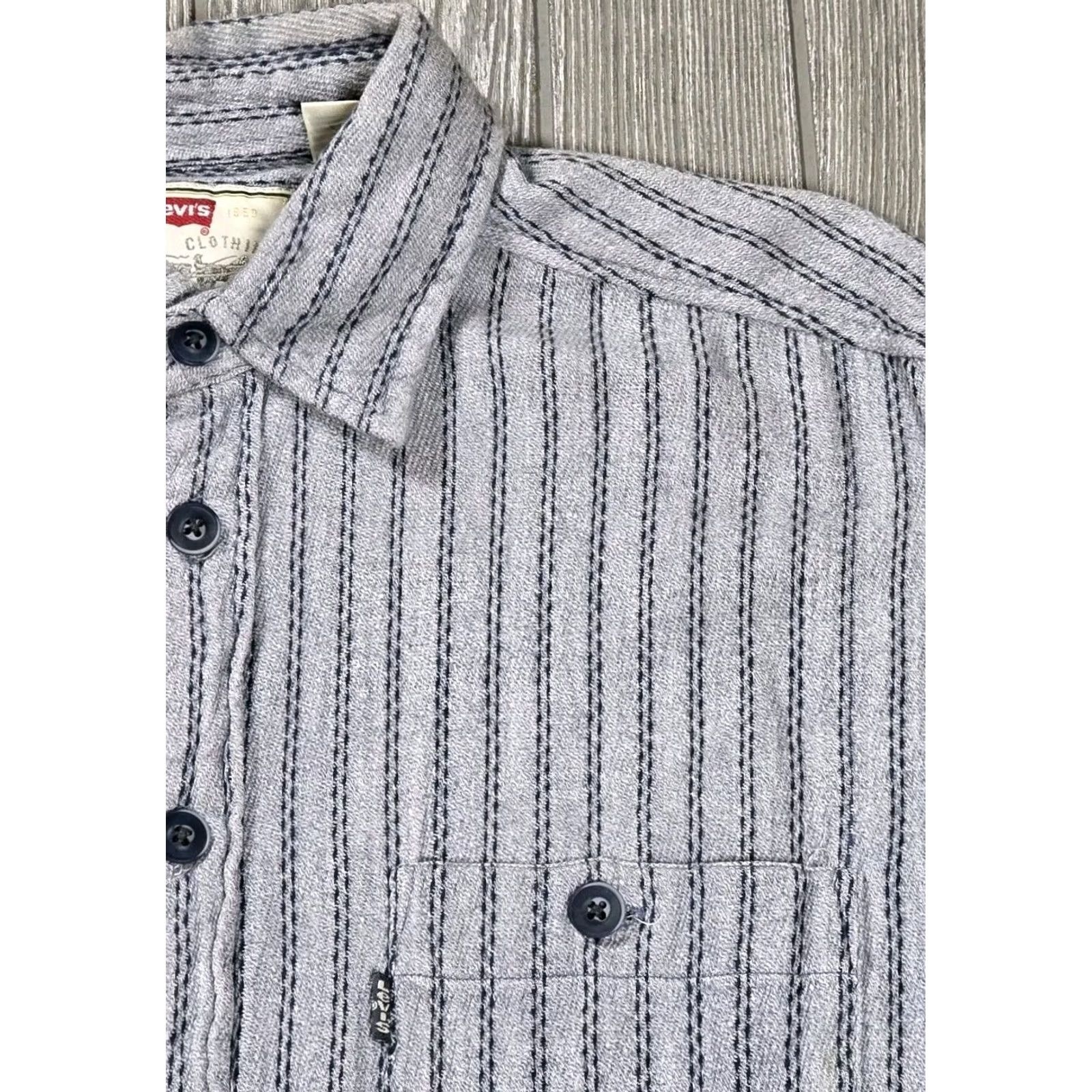 Levi's VTG Levi's Work Shirt Men Long Sleeve Stripe Button Up XL Gray 100% Cotton Western 90s Denim Style Shirt Mens Size US XL / EU 56 / 4 - 3 Thumbnail