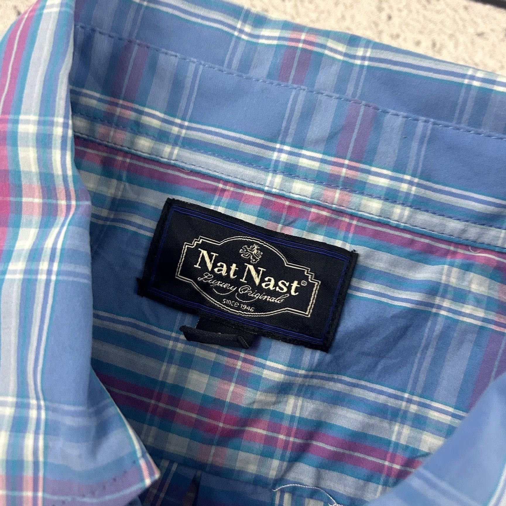 Nat Nast Nat Nast Cotton Short Sleeve Plaid Button Front Shirt XL Blue Mens Shirt Size US XL / EU 56 / 4 - 2 Thumbnail