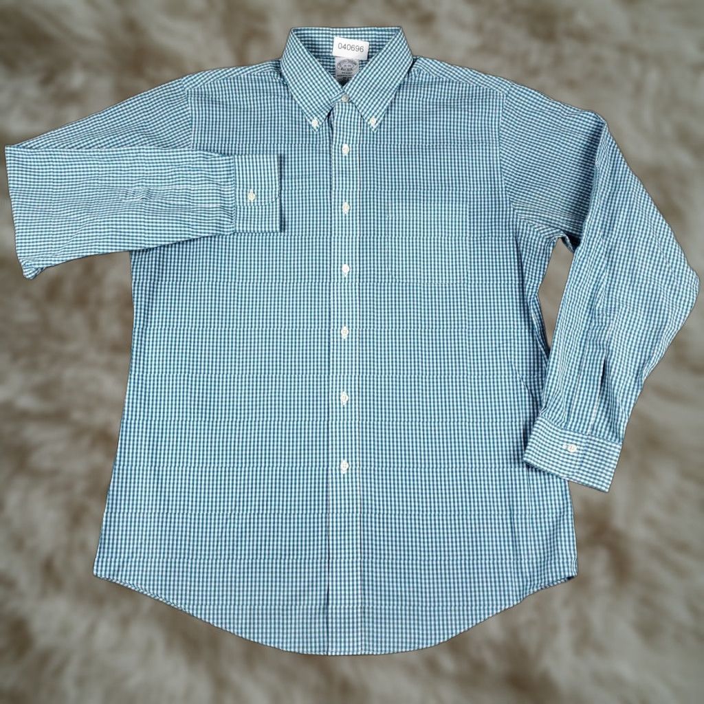 Brooks Brothers Brooks Brothers Dress Shirt Men 16 Blue Check Long Sleeve Button Up Cotton Non-Iron Regular Fit, Classic American Style, 16 Neck, Barrel Cuff Size 42R - 1 Thumbnail