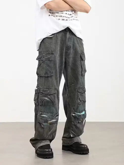 image of Vintage Distressed Cargo Hiphop Baggy Pants in Grey, Men's (Size 32)