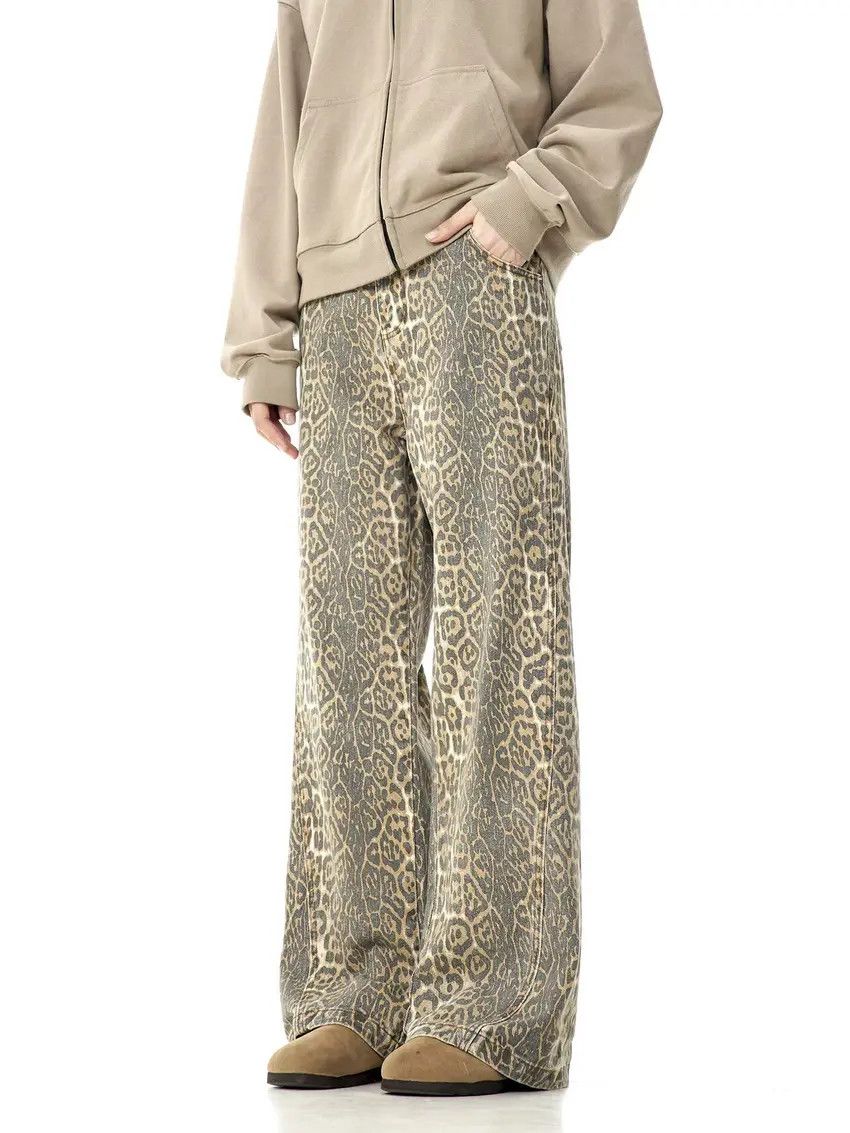 Designer × Japanese Brand Faded leopard print washed baggy casual pants Size US 33 - 2 Thumbnail