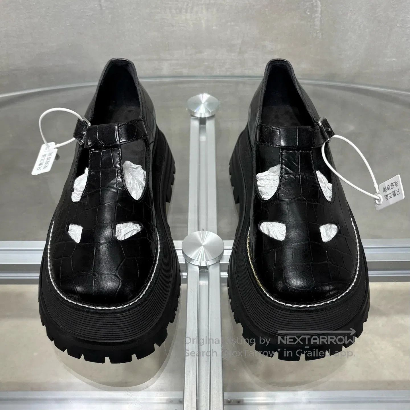 Burberry Burberry Black crocodile-print thick-soled sandals in Mary Size US 6.5 / IT 36.5 - 2 Thumbnail
