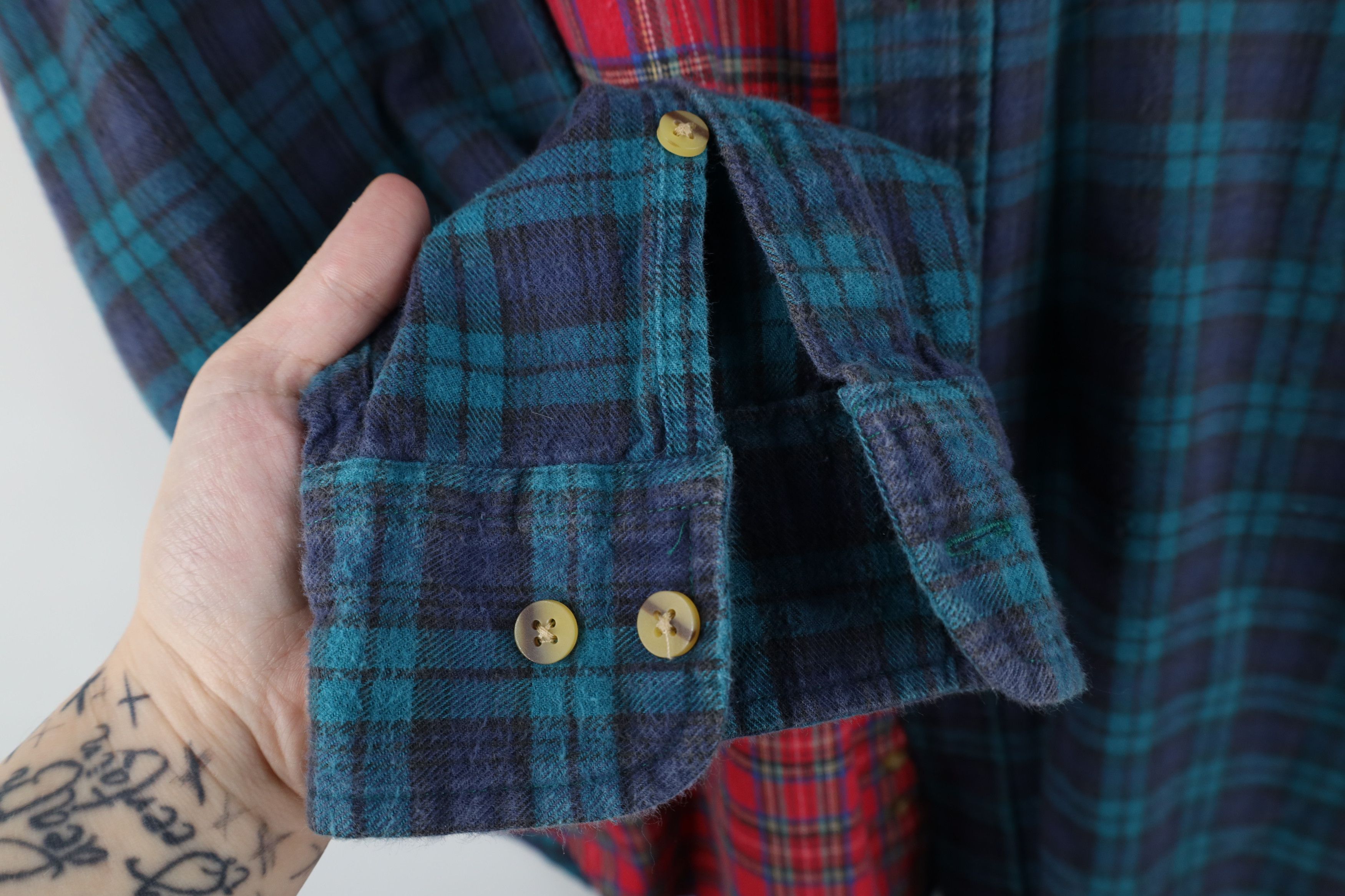 Vintage Vintage 90s Streetwear Cut and Sew Flannel Button Down Shirt Size US XL / EU 56 / 4 - 5 Thumbnail
