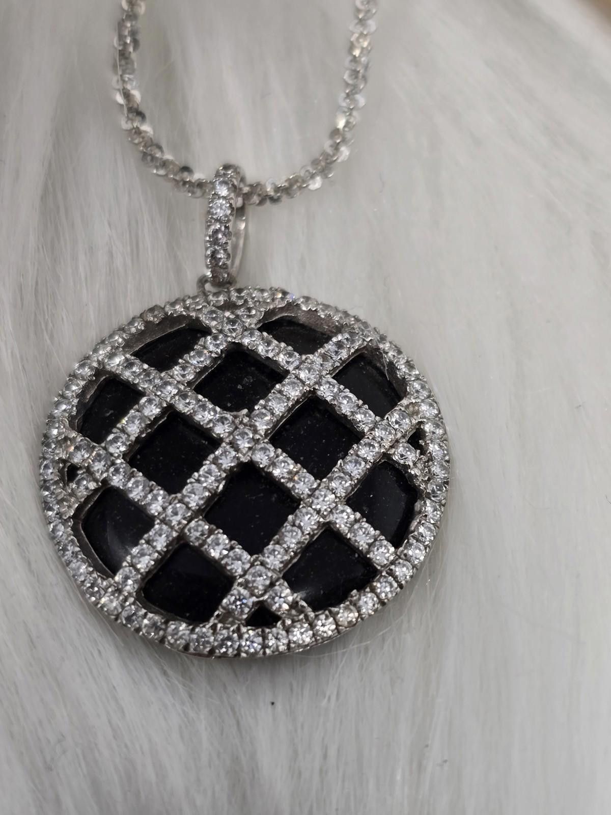 The Unbranded Brand 925 Silver Art Deco Revival Black Round Pendant 24" Chain Size ONE SIZE - 5 Thumbnail