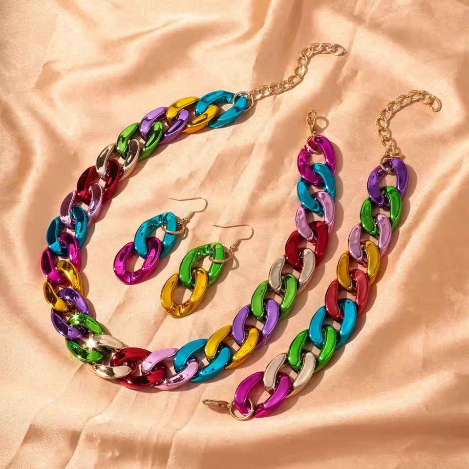 Other 4pcs/Set Acrylic Cuban Chain Necklace Bracelet Earrings Size ONE SIZE - 2 Thumbnail