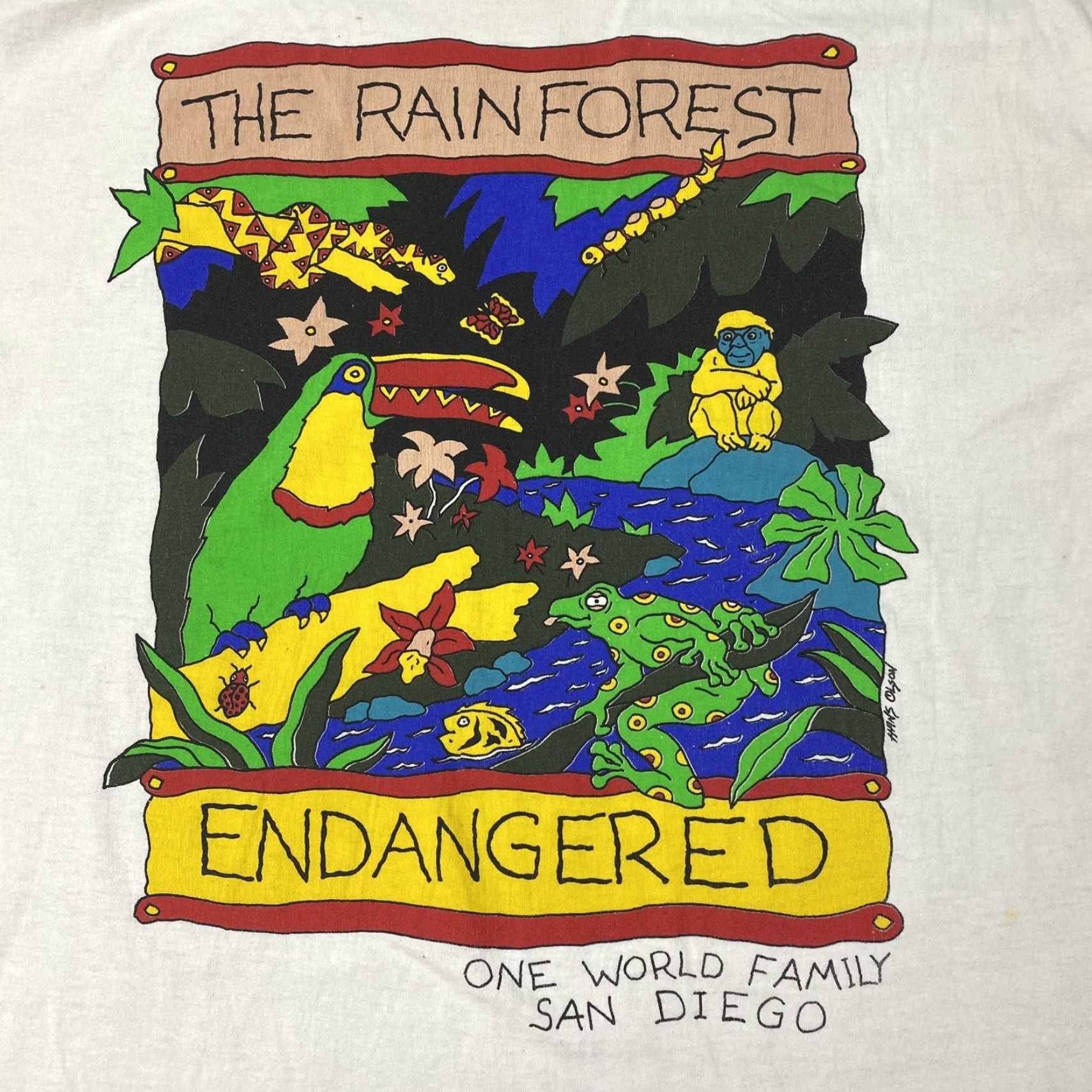 Hanes Vtg Rain Forest Endangered Shirt Mens XL Single Stitch USA One World Family 90s Size US XL / EU 56 / 4 - 2 Thumbnail