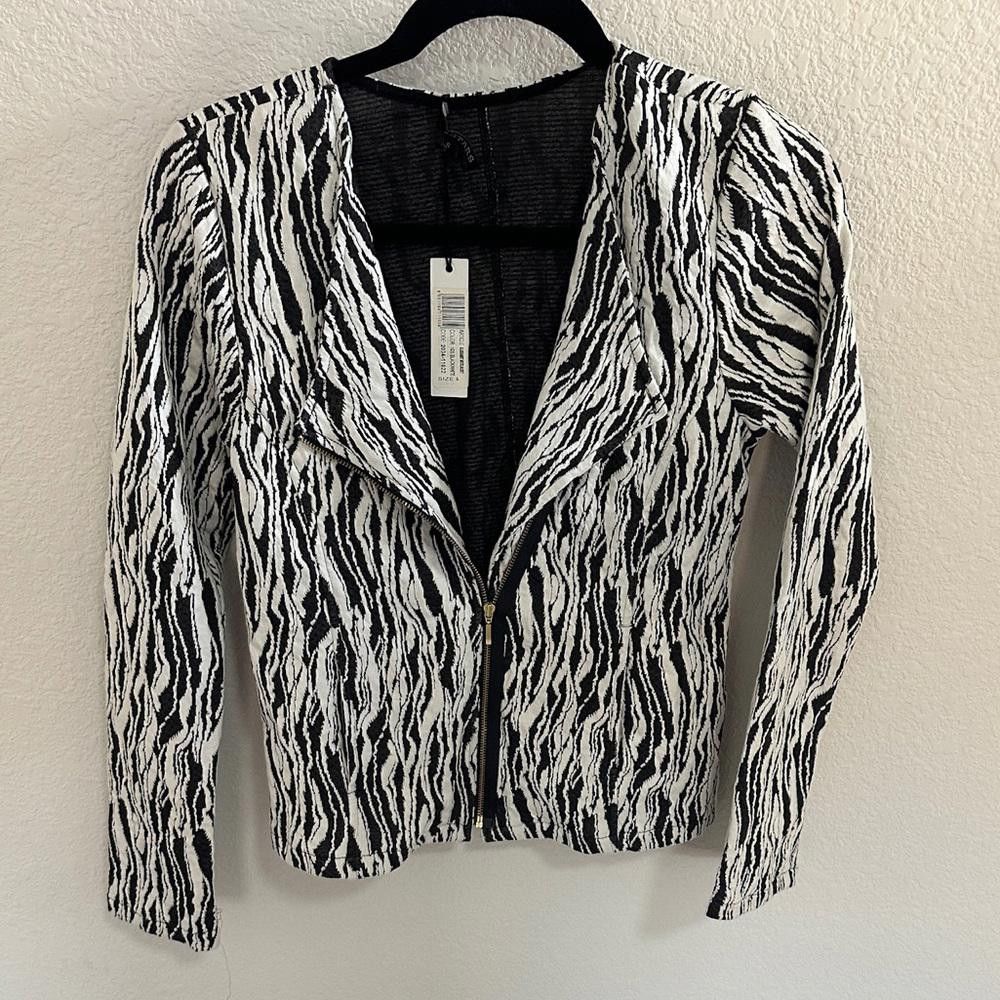 Designer ASTARS Illusionist Knit Moto Jacket Black White Mod Small Size S / US 4 / IT 40 - 1 Thumbnail