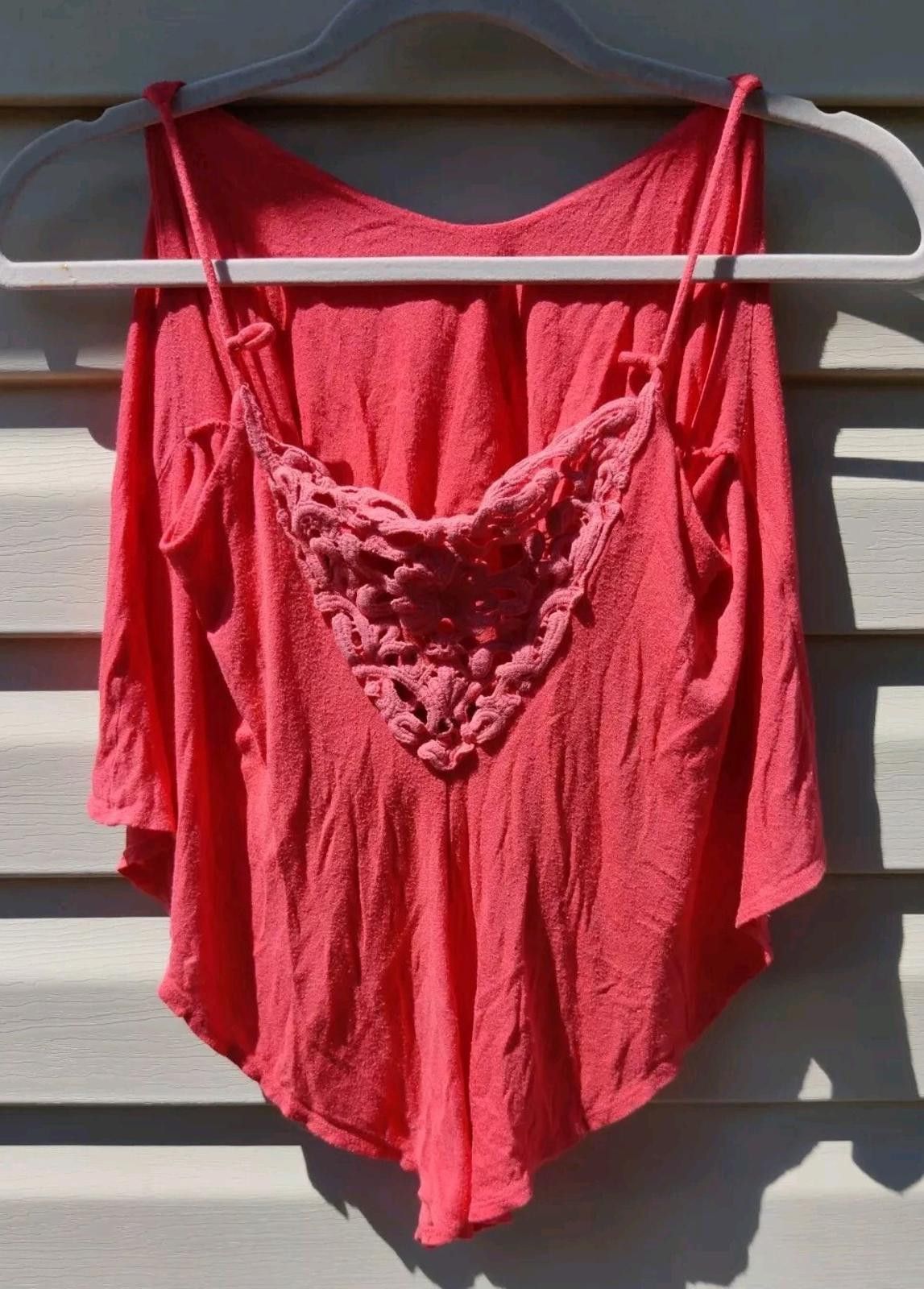 Other Monteau Womens Cropped Tank Spaghetti Strap Top Lace Detail Size M / US 6-8 / IT 42-44 - 3 Thumbnail