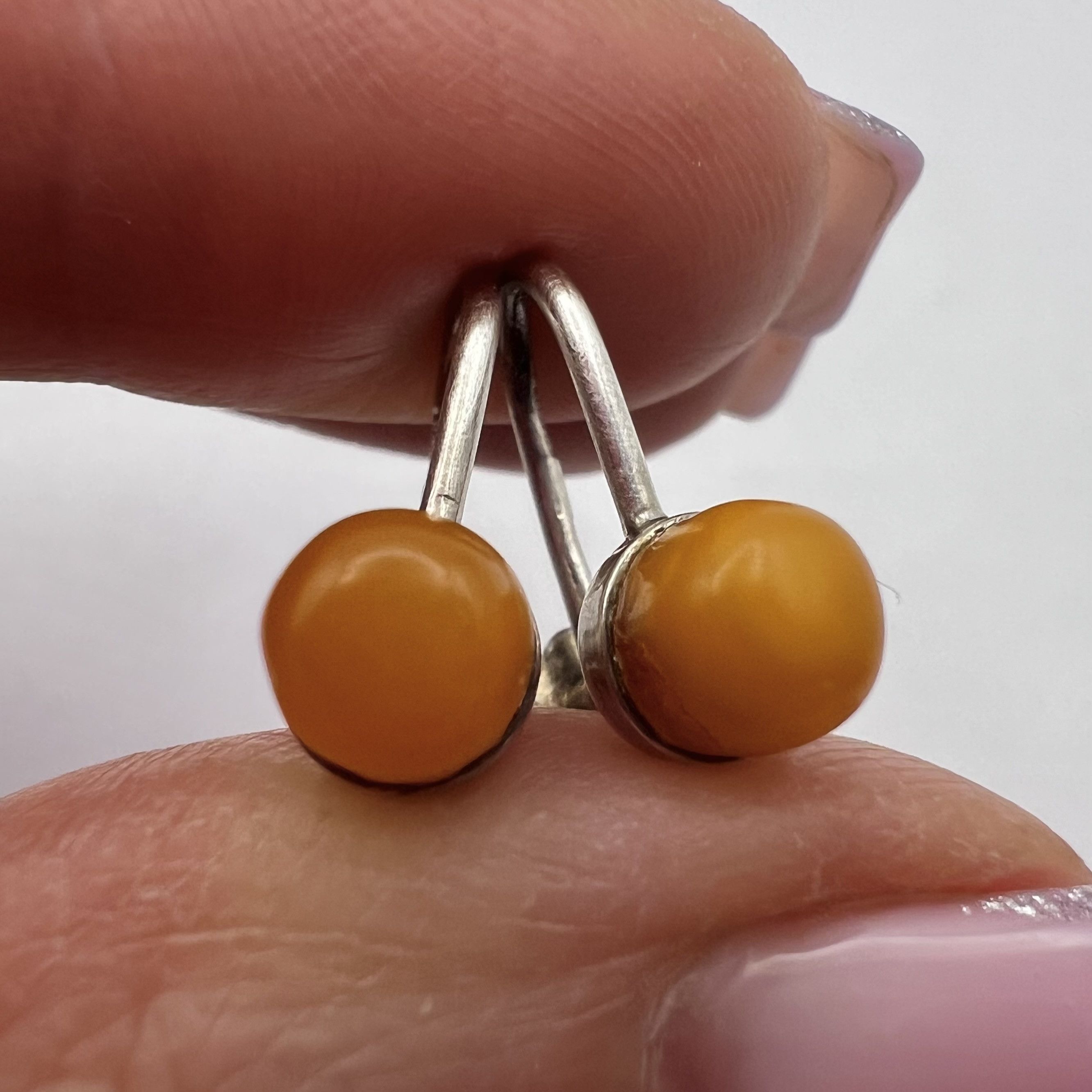 Vintage Vintage Soviet Silver 875 Baltic Amber Earrings Stud Size ONE SIZE - 1 Thumbnail