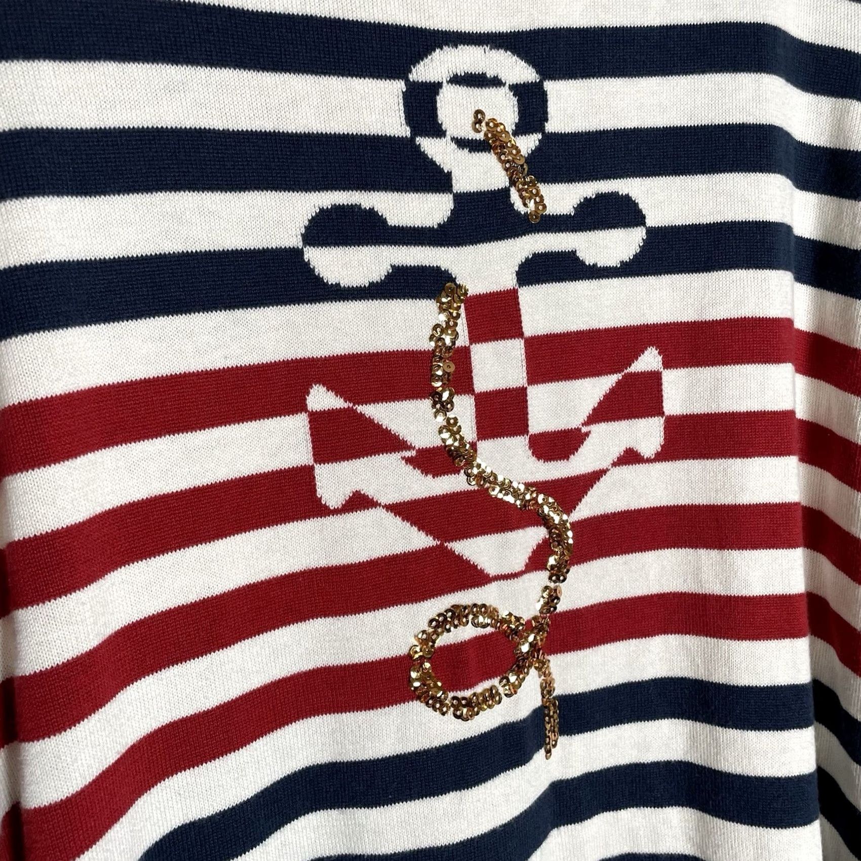 Quacker Factory VINTAGE Quacker Factory Sweater Shirt Womens XL Blue Striped Sailor Nautical Sequin Everyday Pullover Size XL / US 12-14 / IT 48-50 - 3 Thumbnail