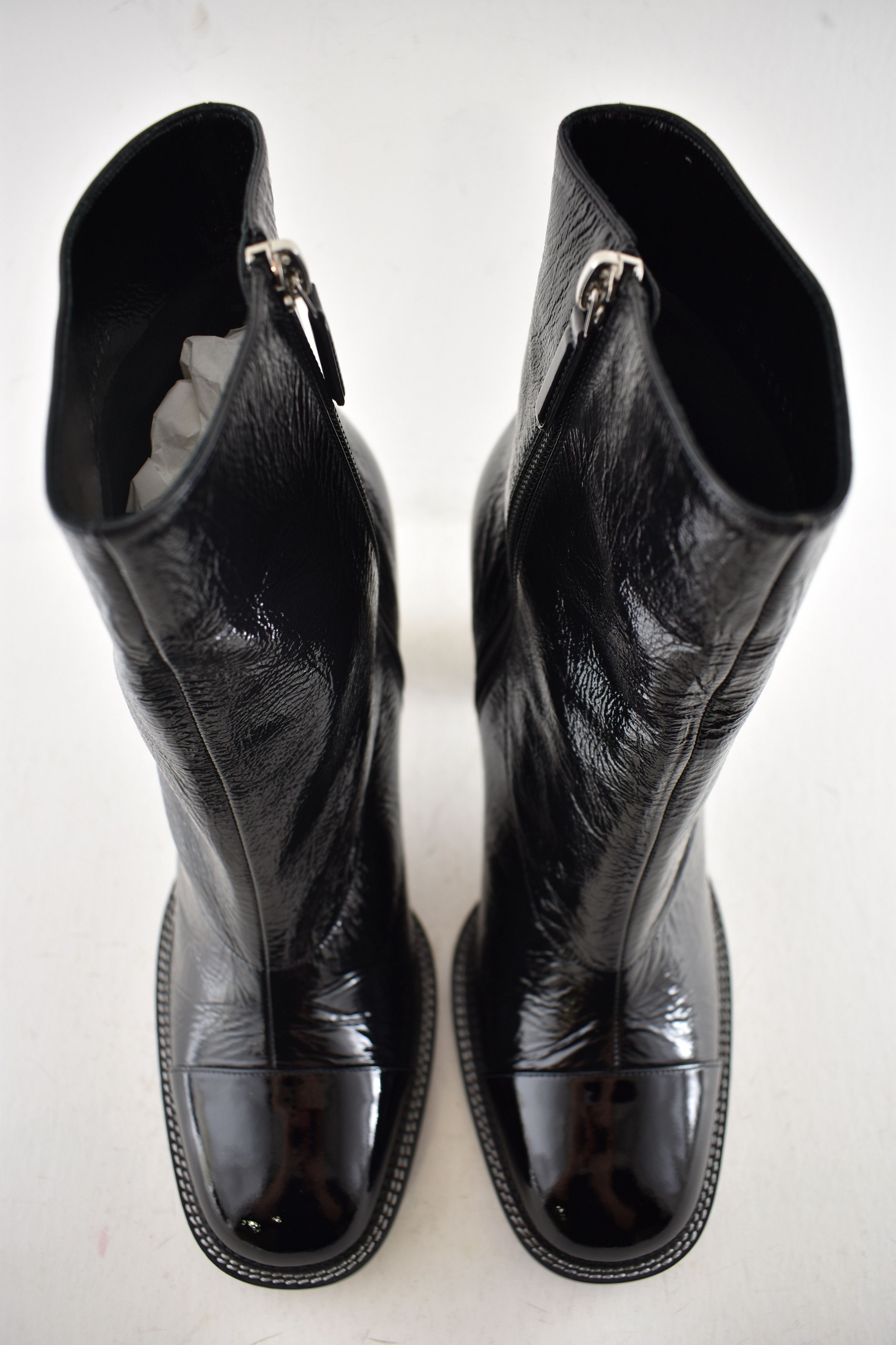 Chanel Chanel 24B Black Patent CC Short Ankle Block Heel Bootie 42 Size US 12 / IT 42 - 8 Thumbnail