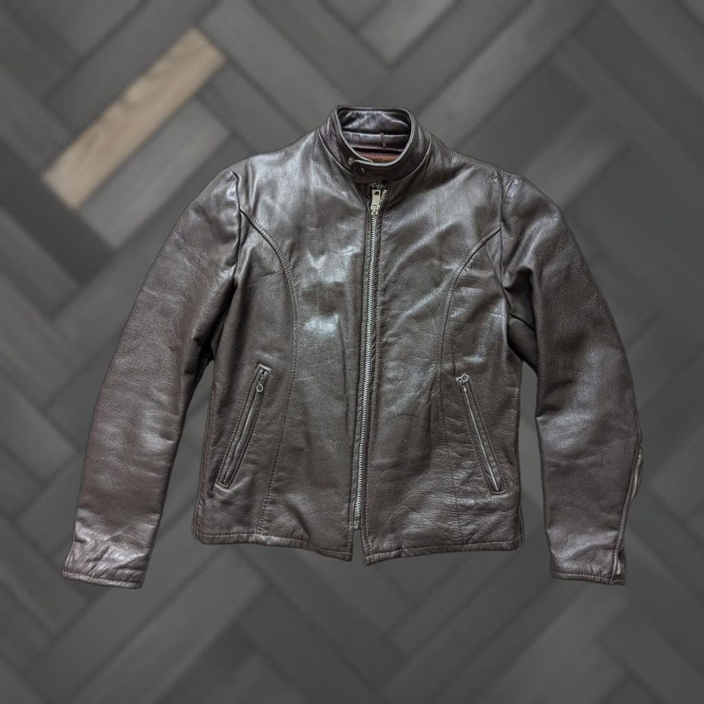 Vintage VINTAGE Lesco Leather Motorcycle Jacket - 40 Chest, Brown - Lined Cafe Racer, 1970s, Men’s size M Size US M / EU 48-50 / 2 - 1 Thumbnail
