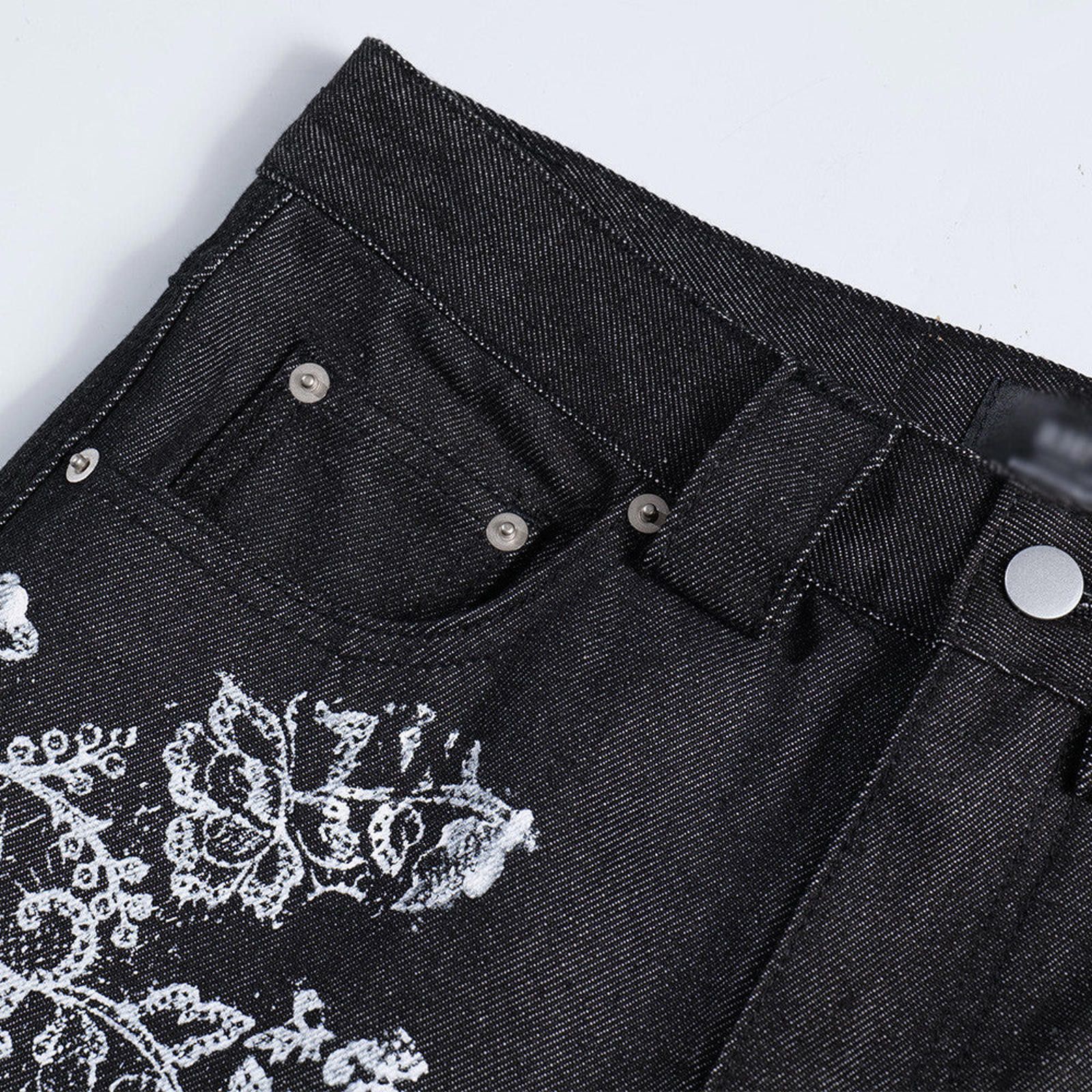 Other Black Flared Denim Jeans with White Floral Embroidery Size US 30 / EU 46 - 3 Thumbnail