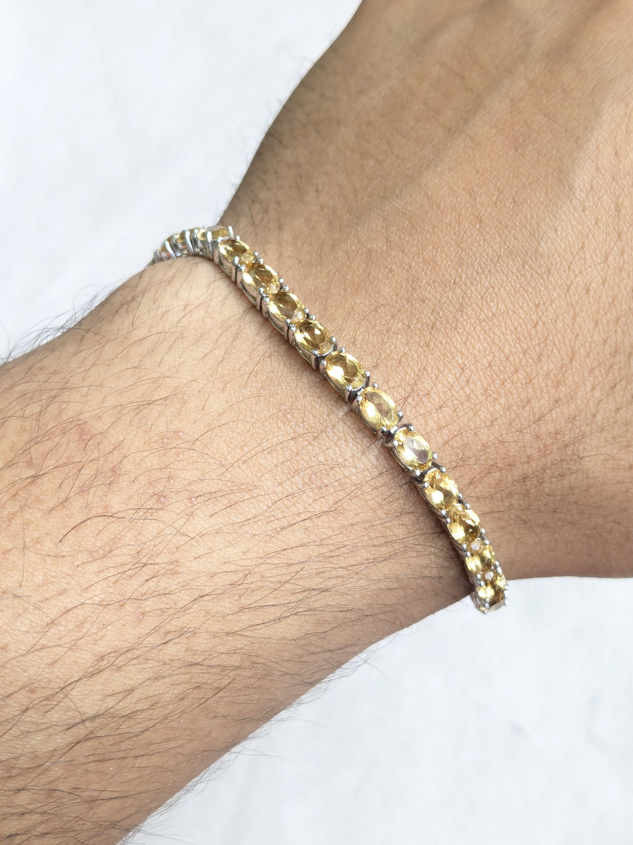 Sterling Silver Sterling Silver Tennis Bracelet Yellow Citrine Oval 8 Size ONE SIZE - 16 Thumbnail
