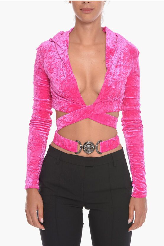 og1mm0524 Velour Cropped Hoodie in Pink