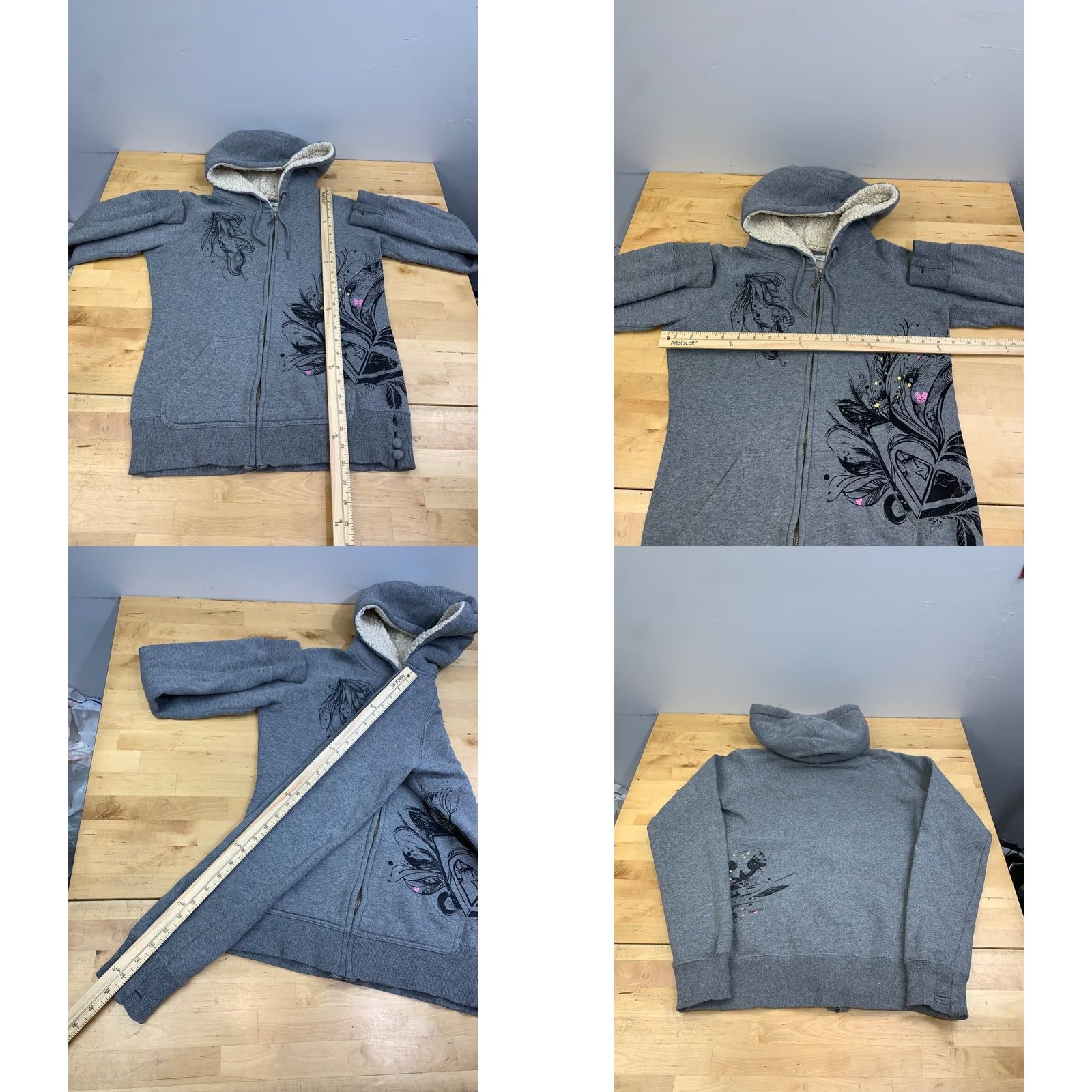Vintage Roxy Jacket Womens M Gray Hooded Full Zip Surf Beach Y2K Style, Regular Fit, Cotton Blend, Winter Fall, Casual, 13167 Size M / US 6-8 / IT 42-44 - 8 Thumbnail