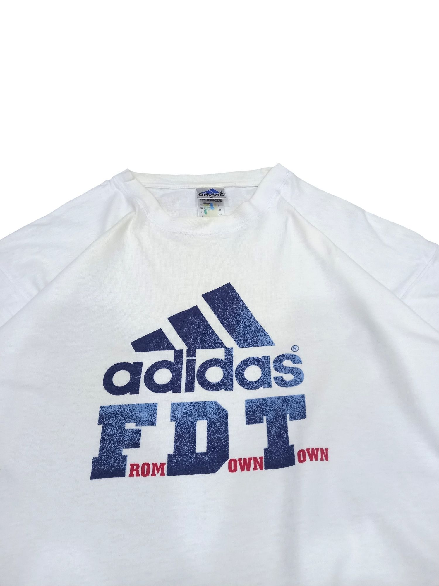 Adidas × Vintage Rare! Vintage 90s Adidas "From Down Town" Big Spellout Tee Size US M / EU 48-50 / 2 - 2 Thumbnail