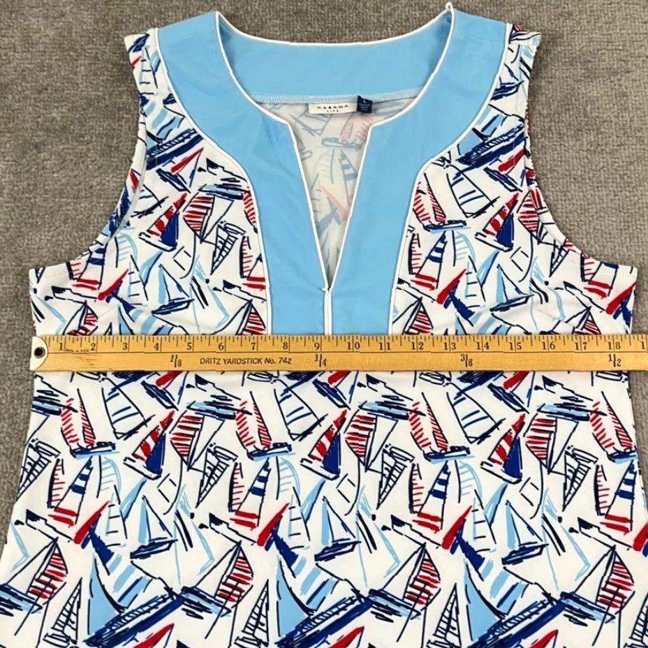 Vintage Cabana Life Shift Dress Womens Large White Nautical Sailboat Mini Tunic Top Prep Size L / US 10 / IT 46 - 6 Thumbnail