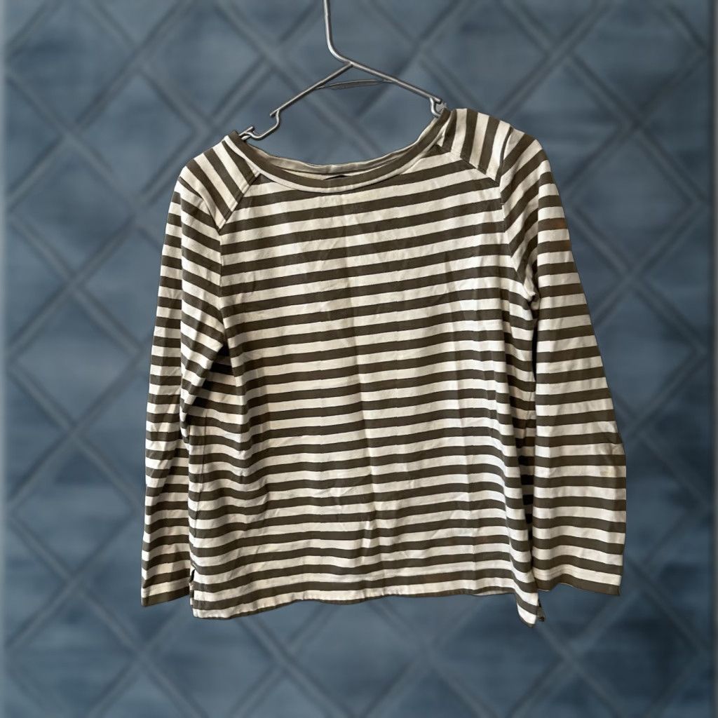 Banana Republic Banana Republic Sweatshirt Womens M Brown Cream Stripe Cotton Pullover Split He Shirt Size M / US 6-8 / IT 42-44 - 1 Thumbnail
