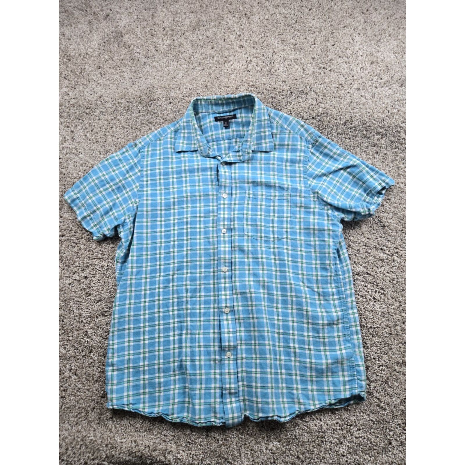 Banana Republic Banana Republic Shirt Mens XL Blue Plaid Button Up Linen Blend Casual Summer Size US XL / EU 56 / 4 - 2 Thumbnail