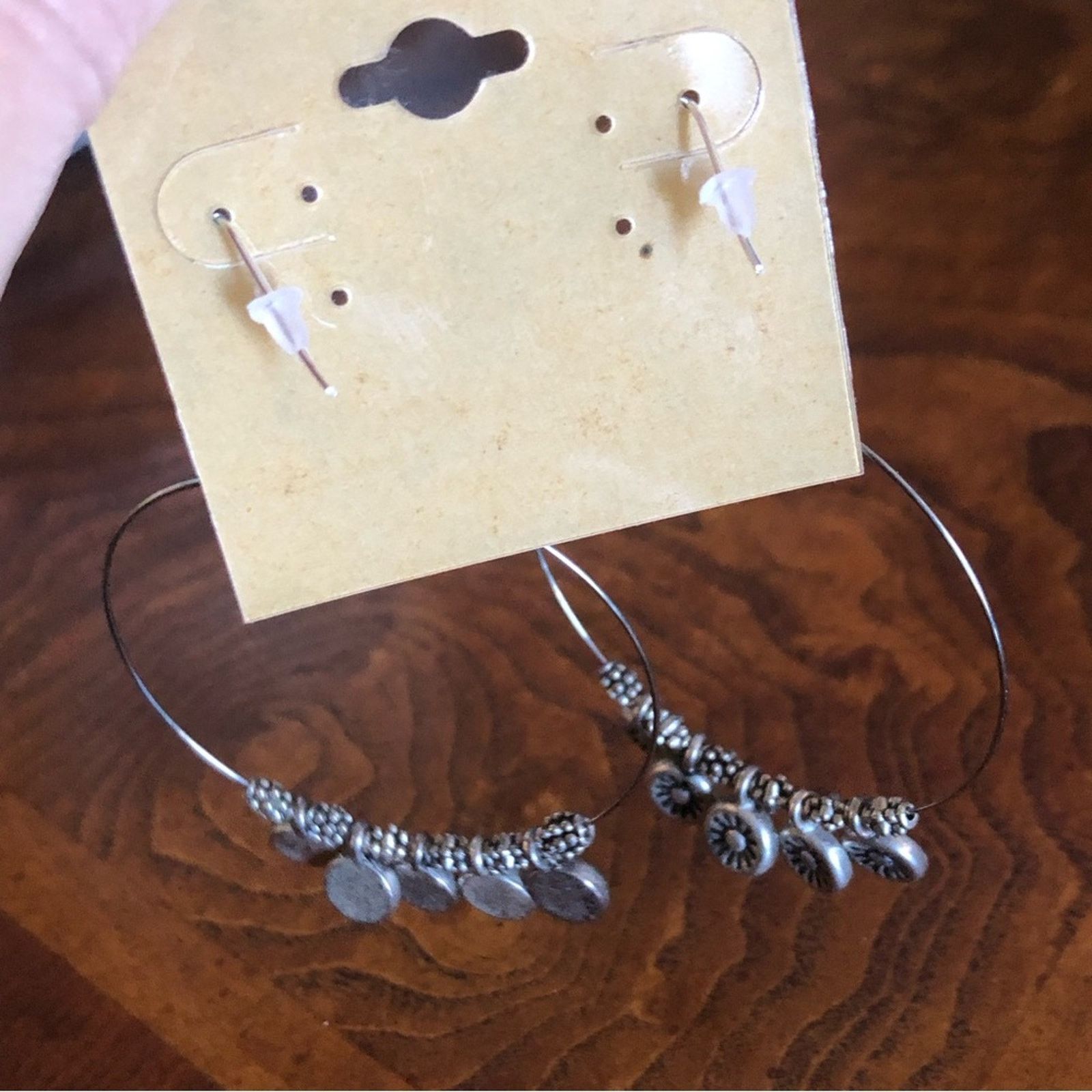 Handmade Handcrafted silver wire beaded large earrings Size ONE SIZE - 4 Thumbnail