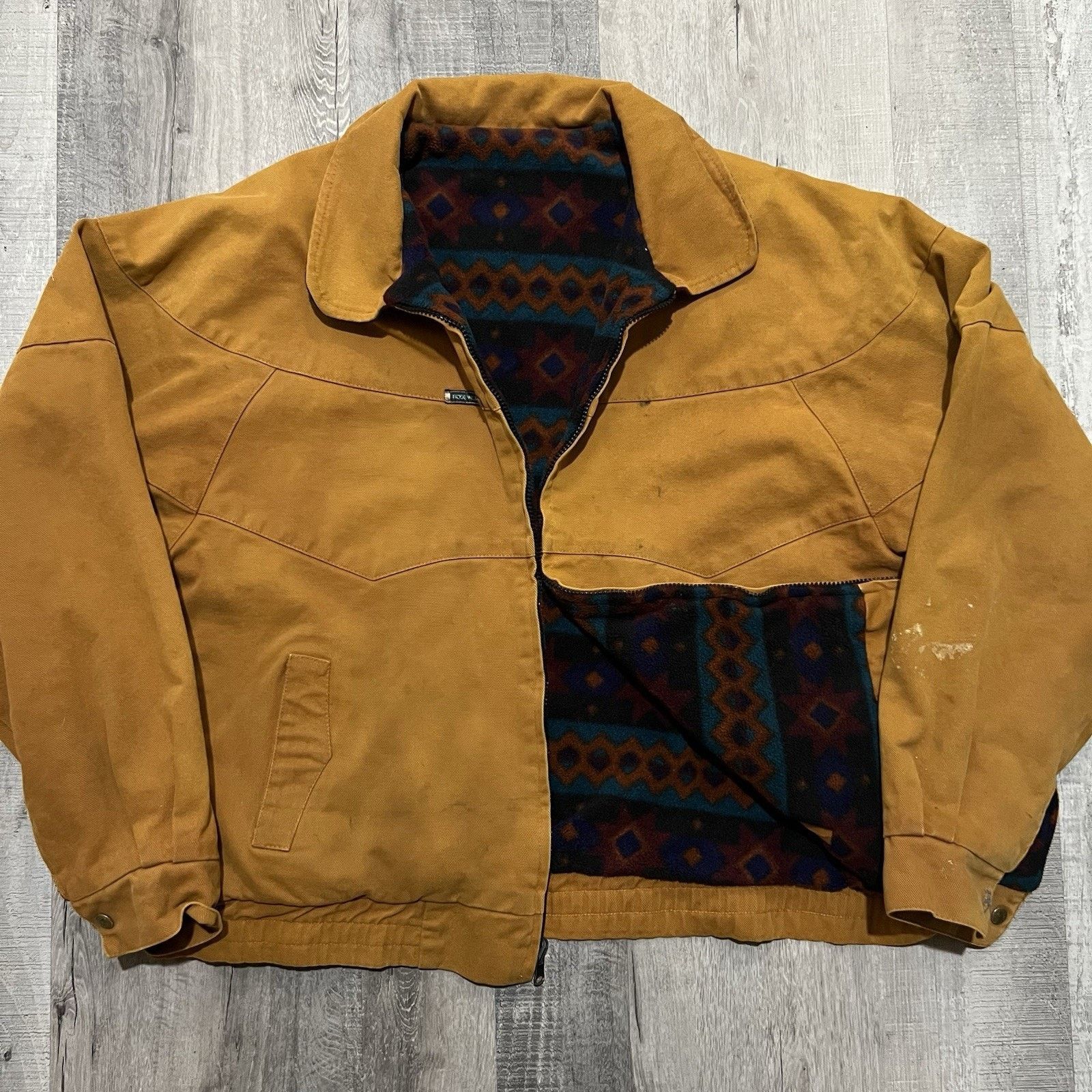 VTG Rode Walker Reversible Aztec Canvas/Fleece USA Jacket XL