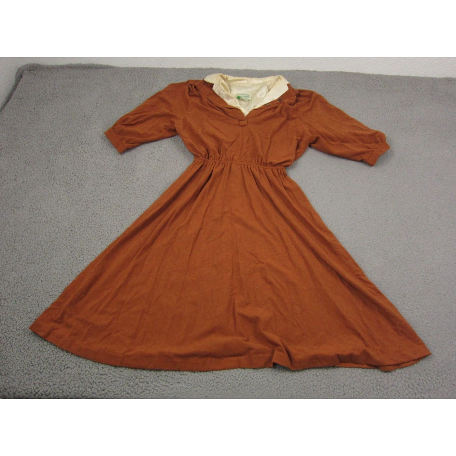 Vintage VINTAGE Patty O’Neil Dress Womens 9/10 Brown MOD Fit & Flare Midi Short Sleeve Collared Button 70s 80s 90s Classic Retro Womens Clothing Size M / US 6-8 / IT 42-44 - 2 Thumbnail