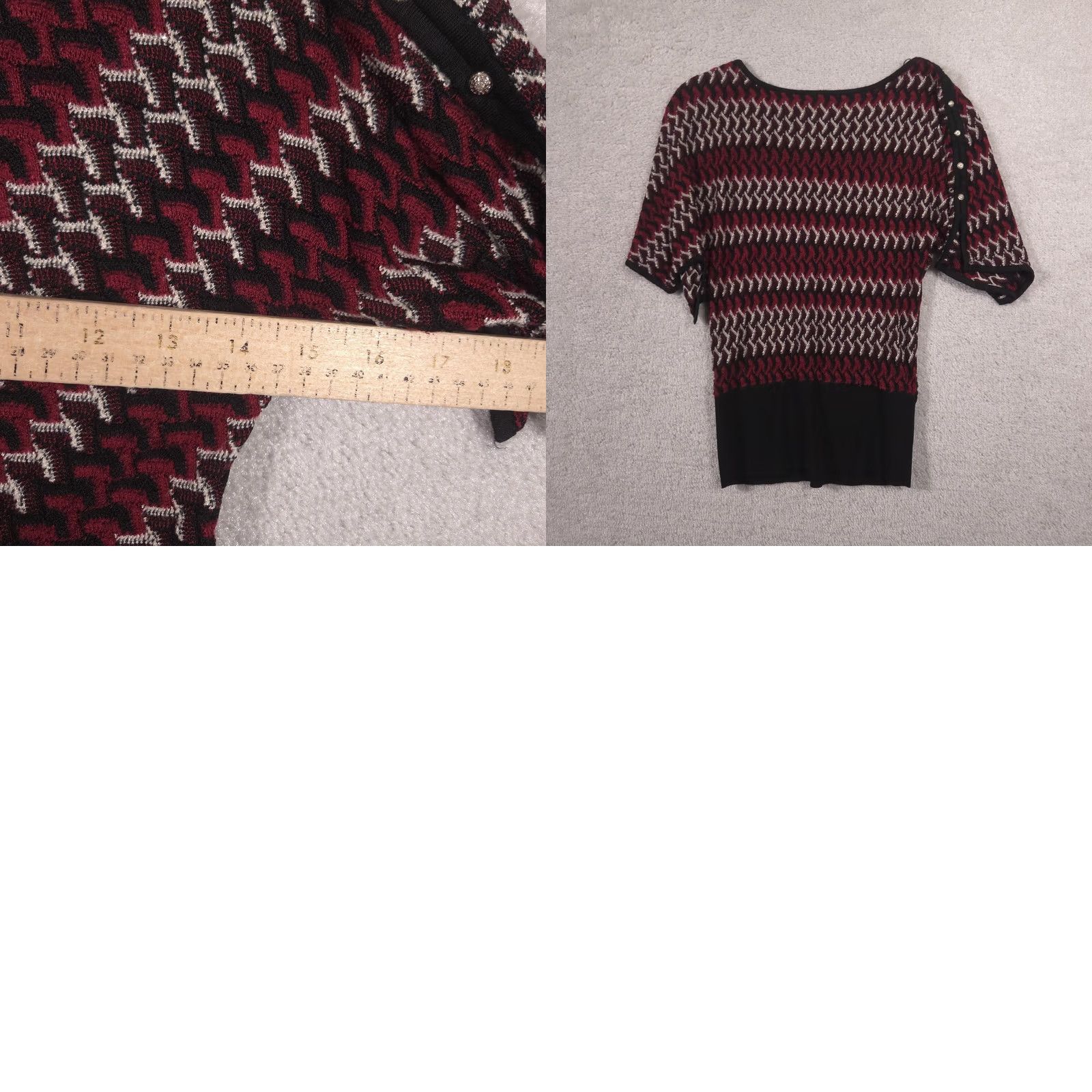 White House Black Market VINTAGE White House Black Market Sweater Womens XS Red Geometric Button Dolman Knit Size XS / US 0-2 / IT 36-38 - 8 Thumbnail