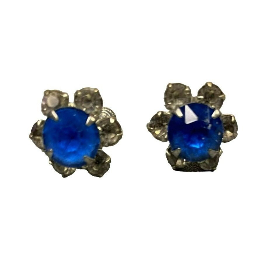 Other Vintage Blue Crystal Flower Rhinestone Screw Back Earrings Size ONE SIZE - 1 Thumbnail