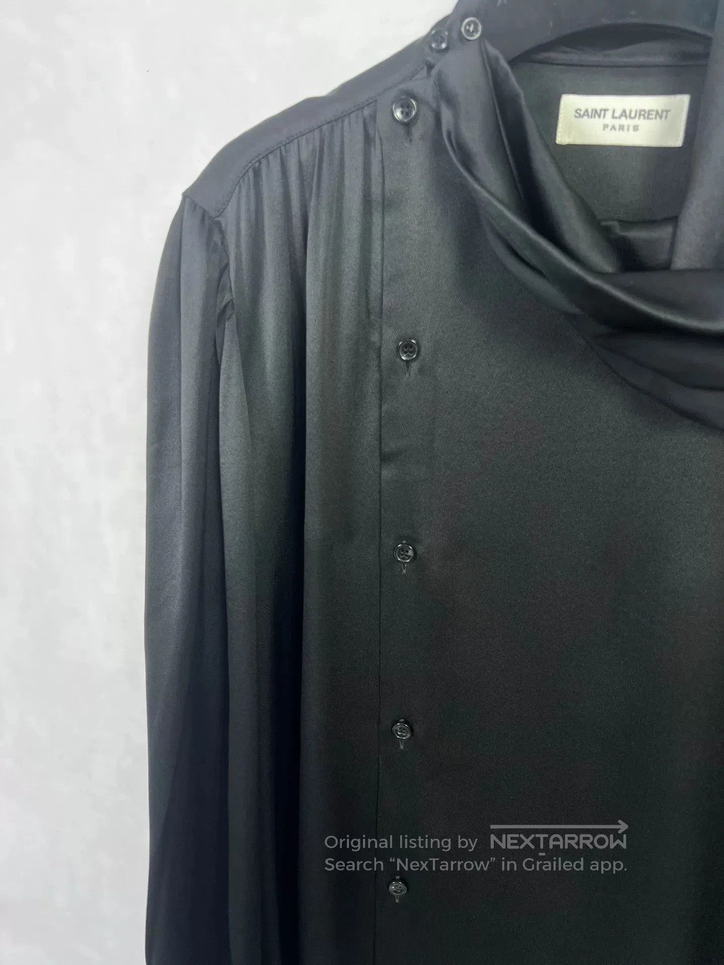 Saint Laurent Paris Saint Laurent Black Silk Asymmetrical Shirt. Size US L / EU 52-54 / 3 - 3 Thumbnail