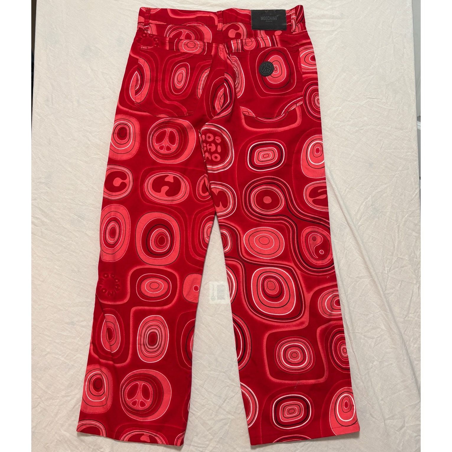 Moschino VTG 90's Red Moschino Peace Sign Jeans Grail SZ 32" Size 32" / US 10 / IT 46 - 5 Thumbnail