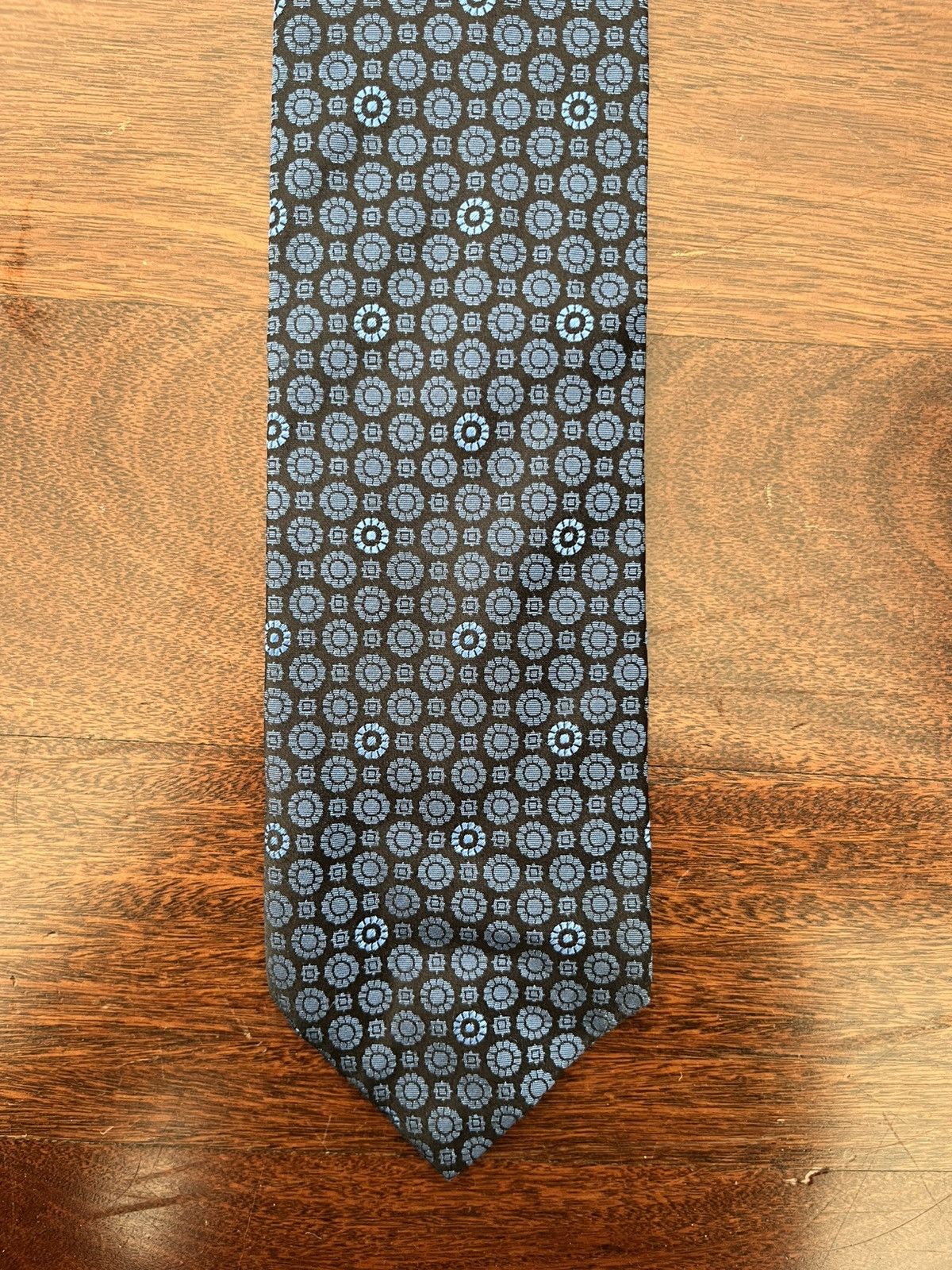 Longchamp Longchamp Blue And Black Circle Geometric Pattern Silk Tie Size ONE SIZE - 1 Thumbnail
