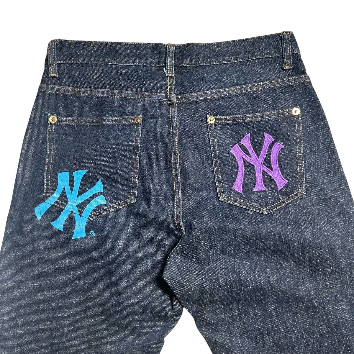New York Yankees New York Yankees Embroidery Logo Denim Pants Size US 33 - 3 Thumbnail