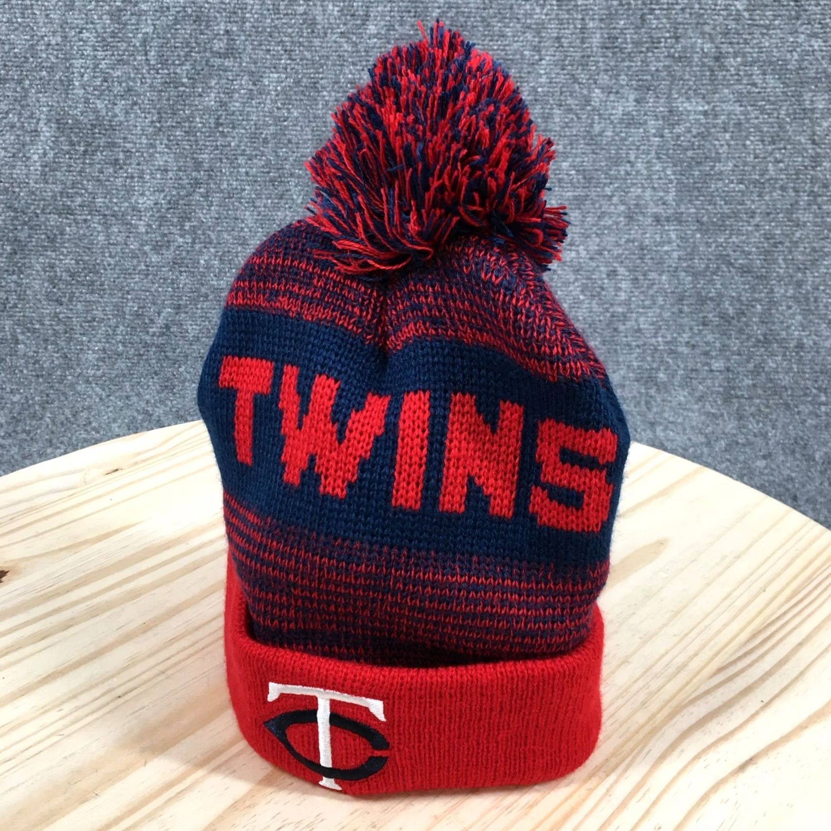 Twins Minnesota Twins Beanie Winter Hat Mens One Size Red Blue Knit Cuffed Pom Pom Sports Knit Hat Beanie Mens Size ONE SIZE - 2 Thumbnail
