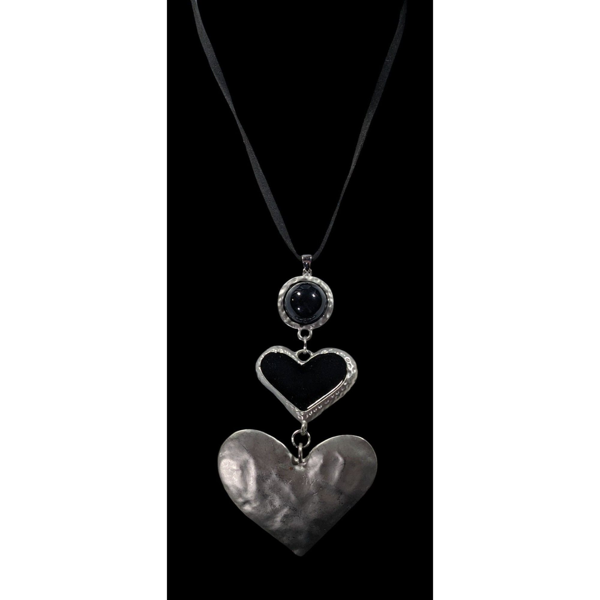 Other Gothic Heart Silver Tone And Black Graduated Pendant Necklac Size ONE SIZE - 2 Thumbnail