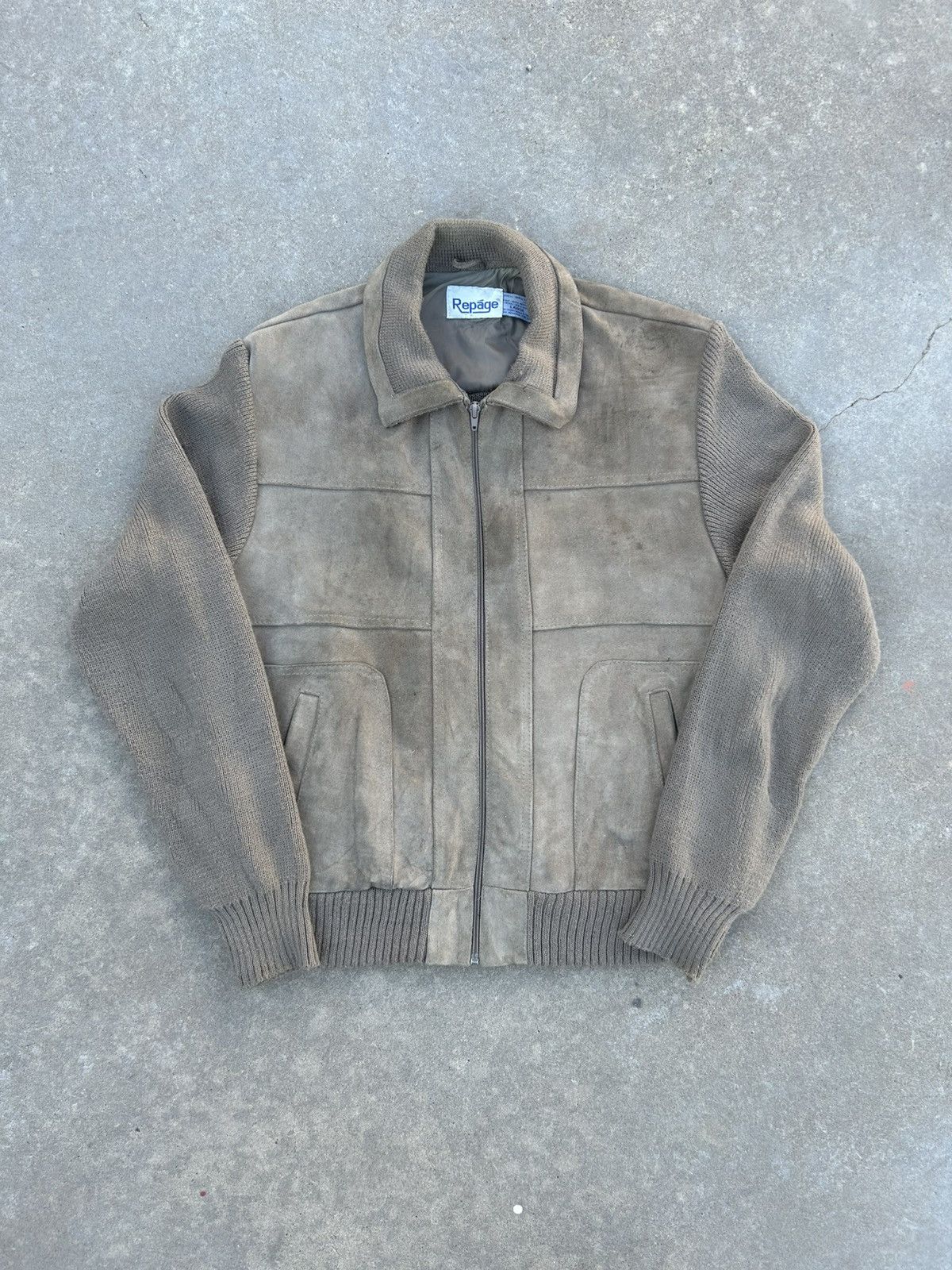 Vintage suede leather knit bomber jacket Size US L / EU 52-54 / 3 - 1 Thumbnail