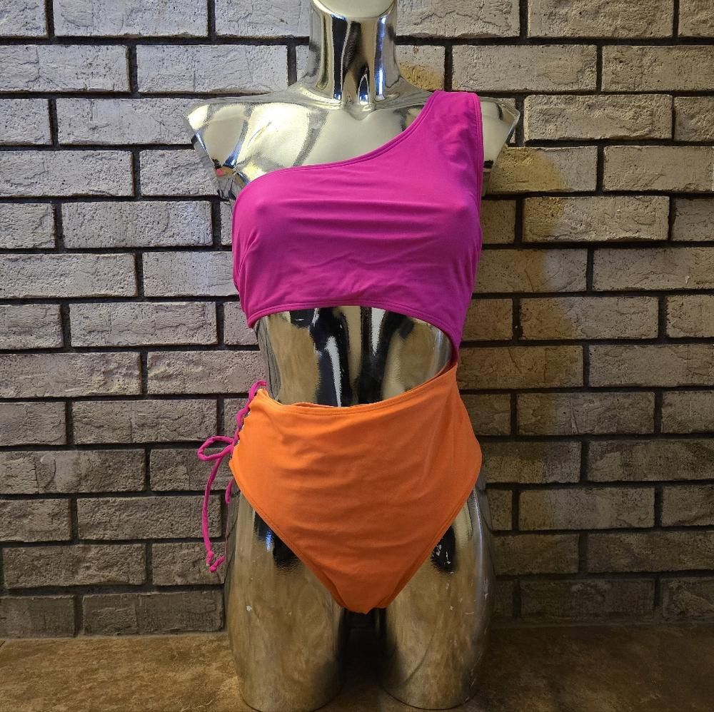 Shein Pink Orange Neon SHEIN Monokini Size ONE SIZE - 1 Thumbnail