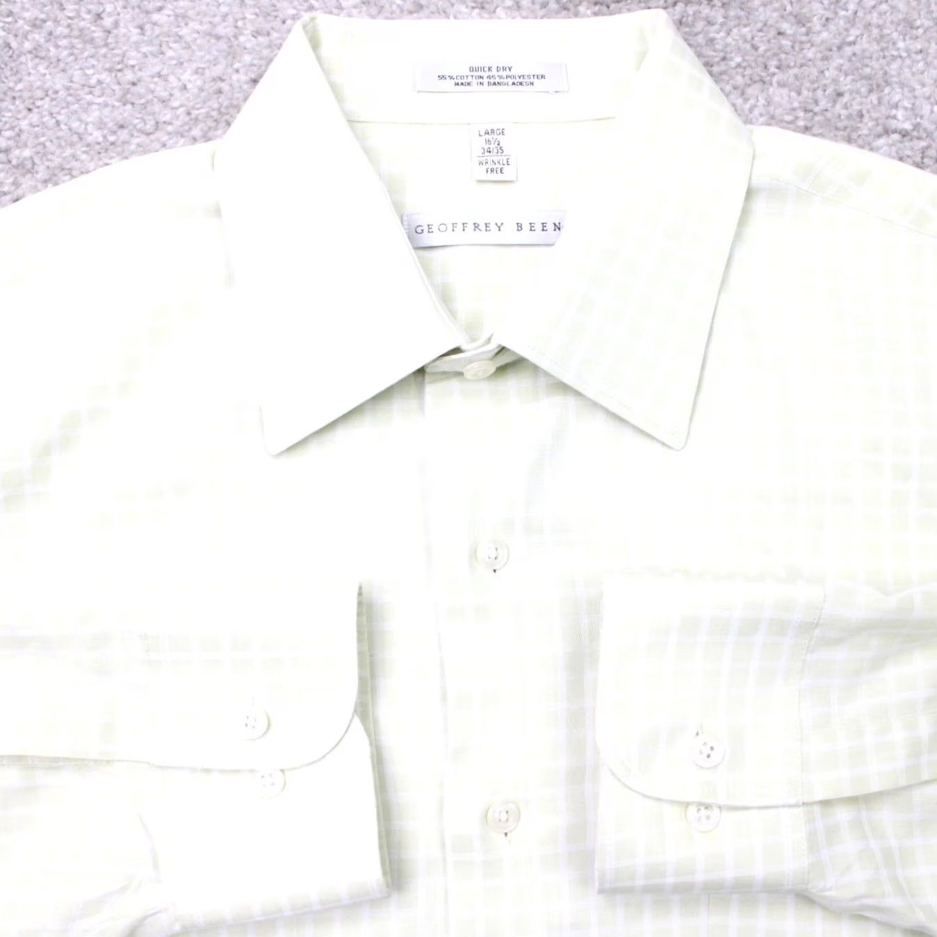 Geoffrey Beene Geoffrey Beene Shirt Mens Large 16 1/2 34/35 Yellow Check Quick Dry Long Sleeve Button-Up Shirt Size US L / EU 52-54 / 3 - 2 Thumbnail