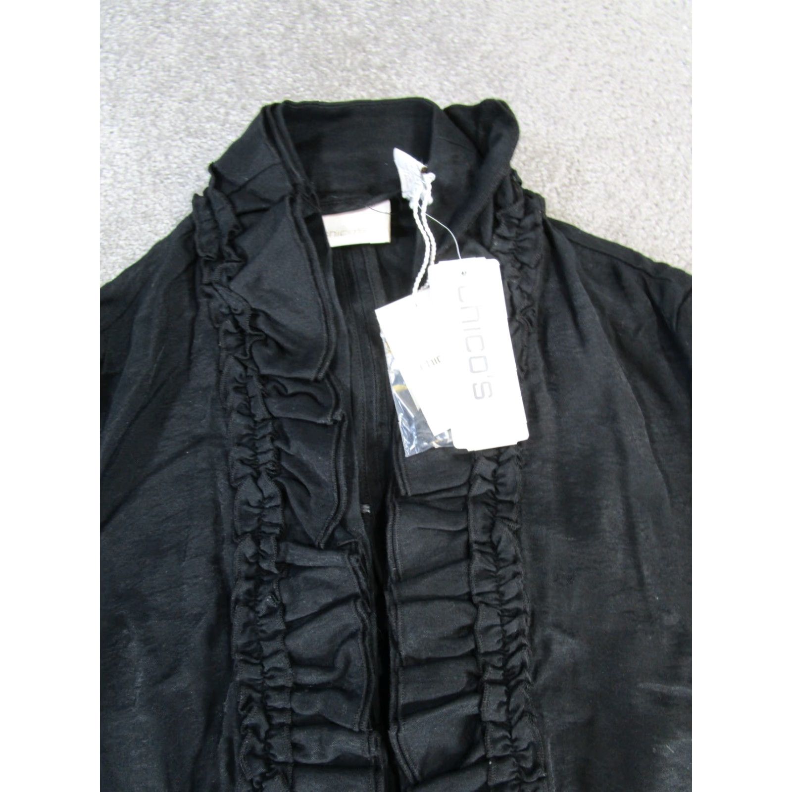 Vintage Chicos Jacket Womens Medium Black Ruffled Elegance Emmet New Size M / US 6-8 / IT 42-44 - 2 Thumbnail