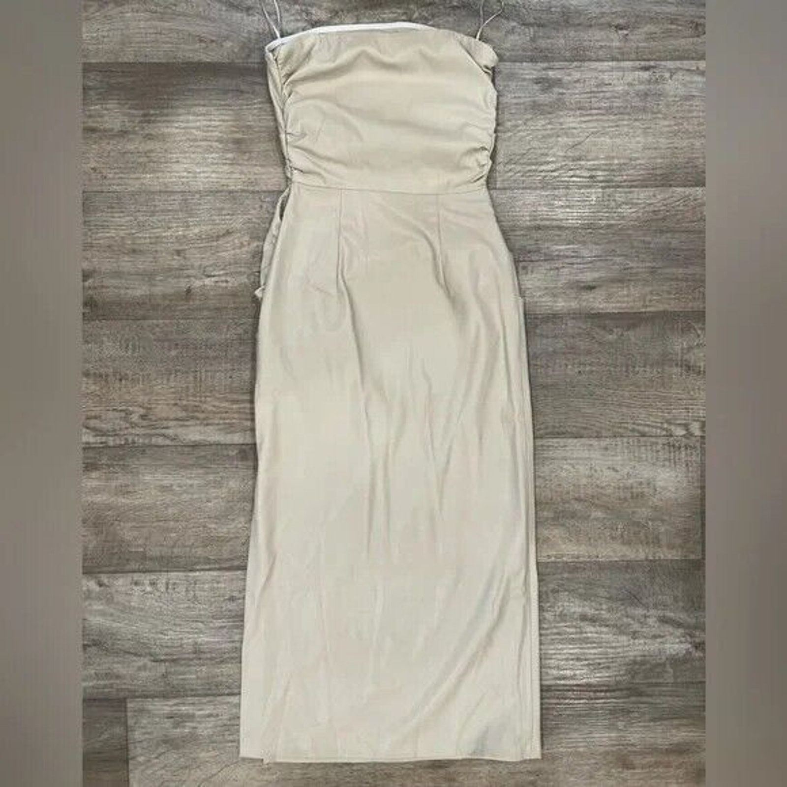 Zara ZARA Strapless Faux Leather Midi Dress NWT Beige Size M / US 6-8 / IT 42-44 - 24 Thumbnail