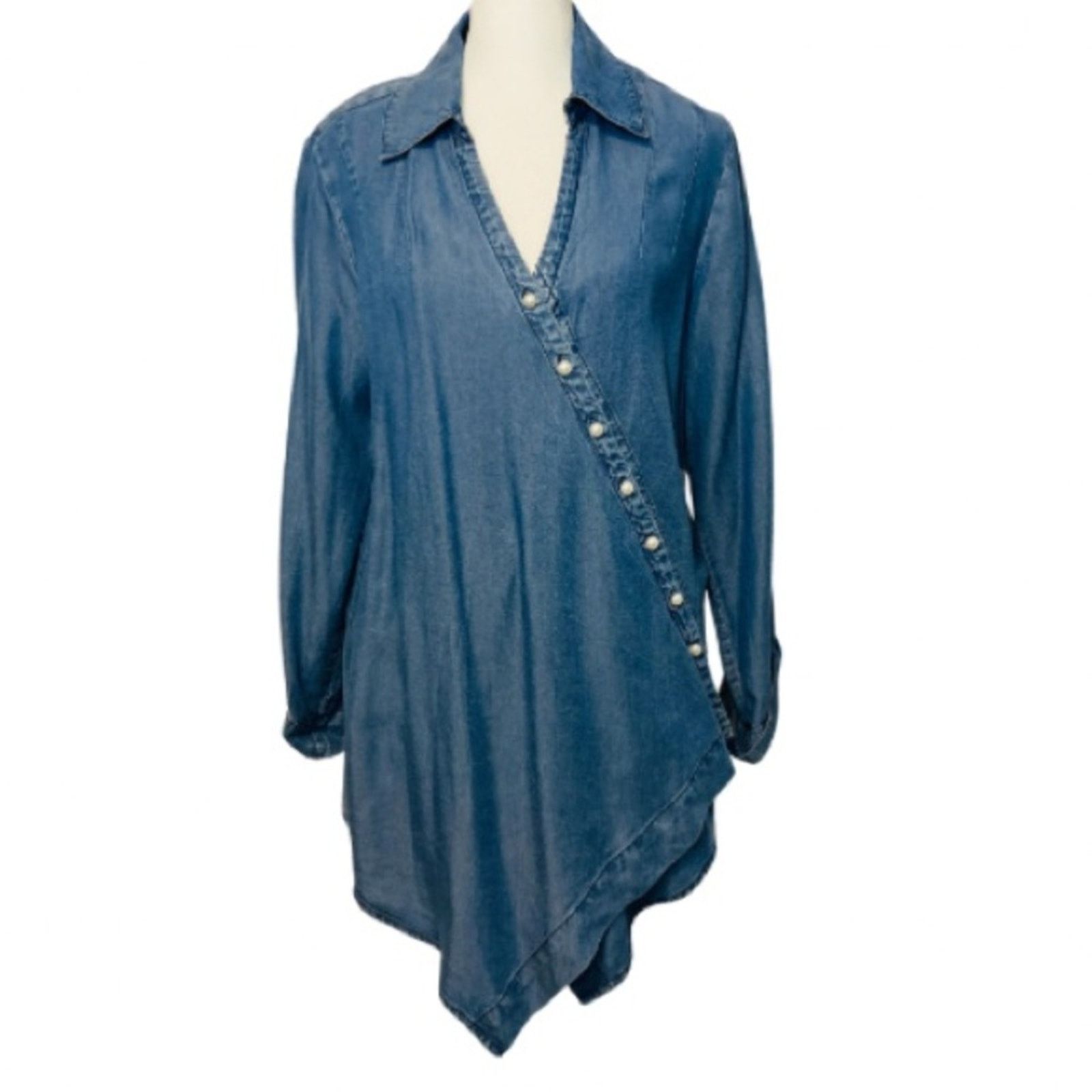 Other T&W Designs Tencel Denim Cross Over Handkerchief Blouse Top Size S / US 4 / IT 40 - 1 Thumbnail
