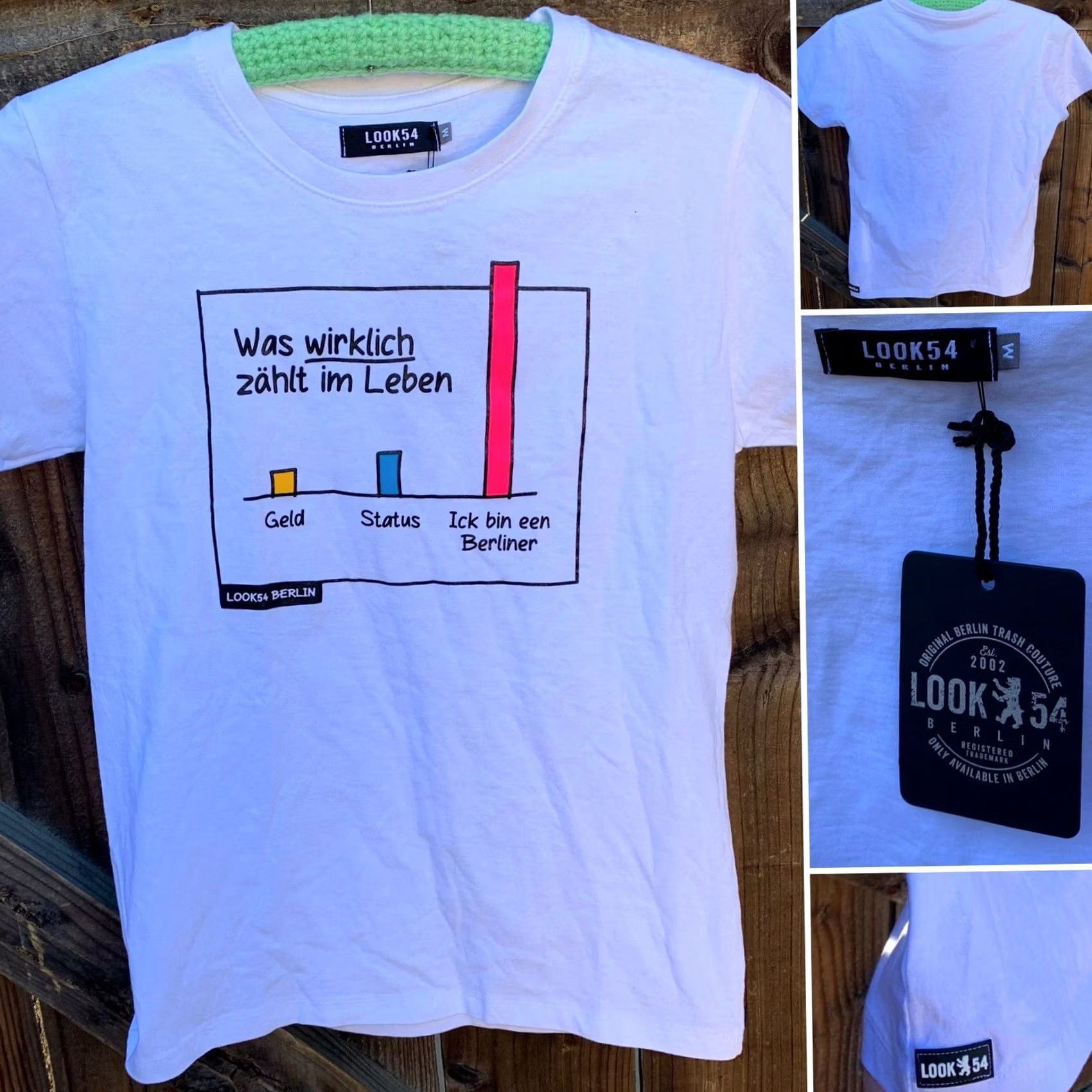 Vintage Look54 Berlin t-shirt M Was wirklich zahlt im Leben What Really Matters In Life White Cotton Short Sleeve Pullover Women T-Shirt Casual Size M / US 6-8 / IT 42-44 - 2 Thumbnail